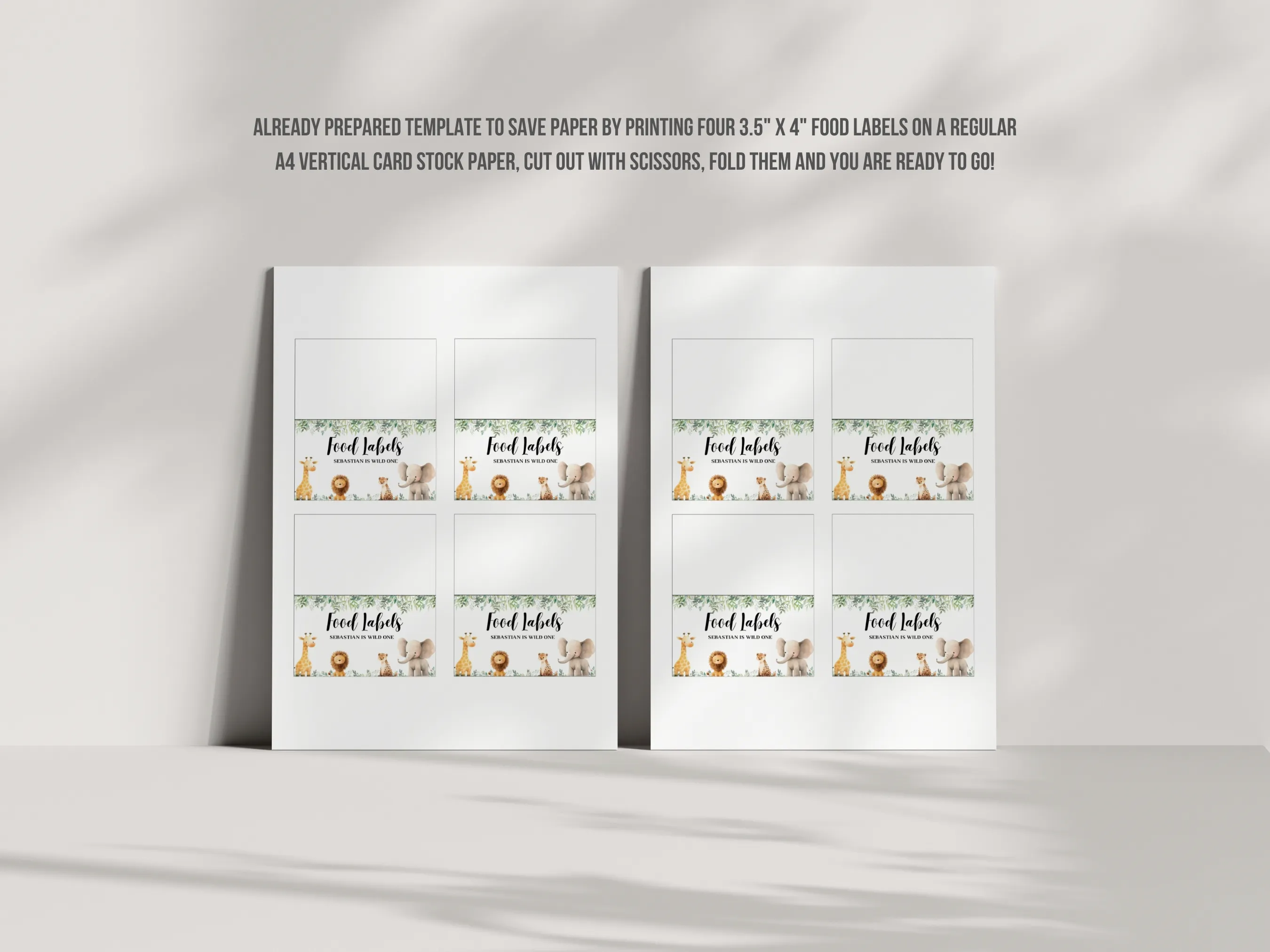 Wild One Safari Birthday Food Tent Cards | Jungle Animals Name Tags | Safari Table Labels | Editable Canva Template | Digital Download