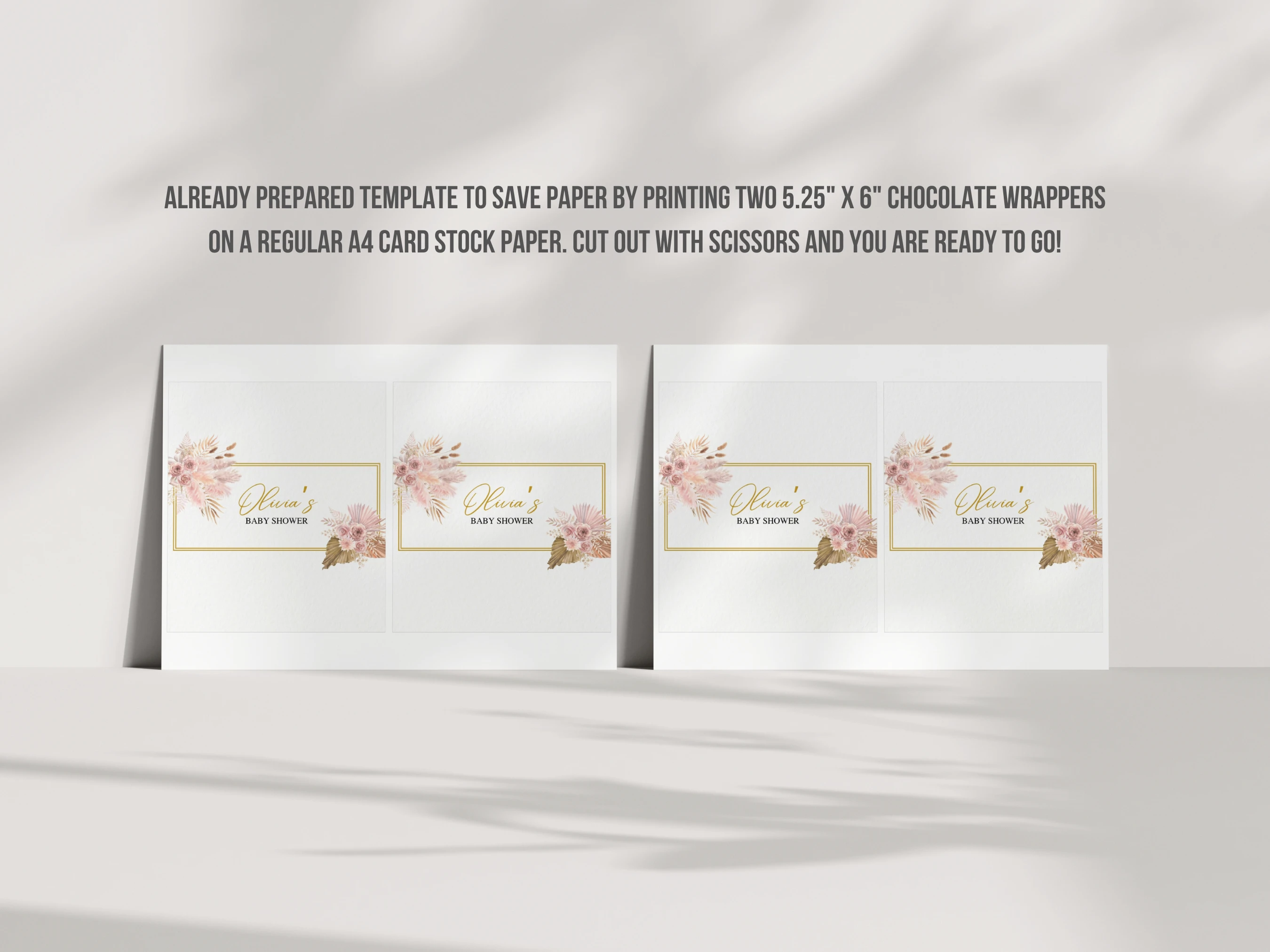 Boho Baby Shower Chocolate Wrapper | Pampas Grass Candy Bar Label | Editable Canva Template | Digital Download