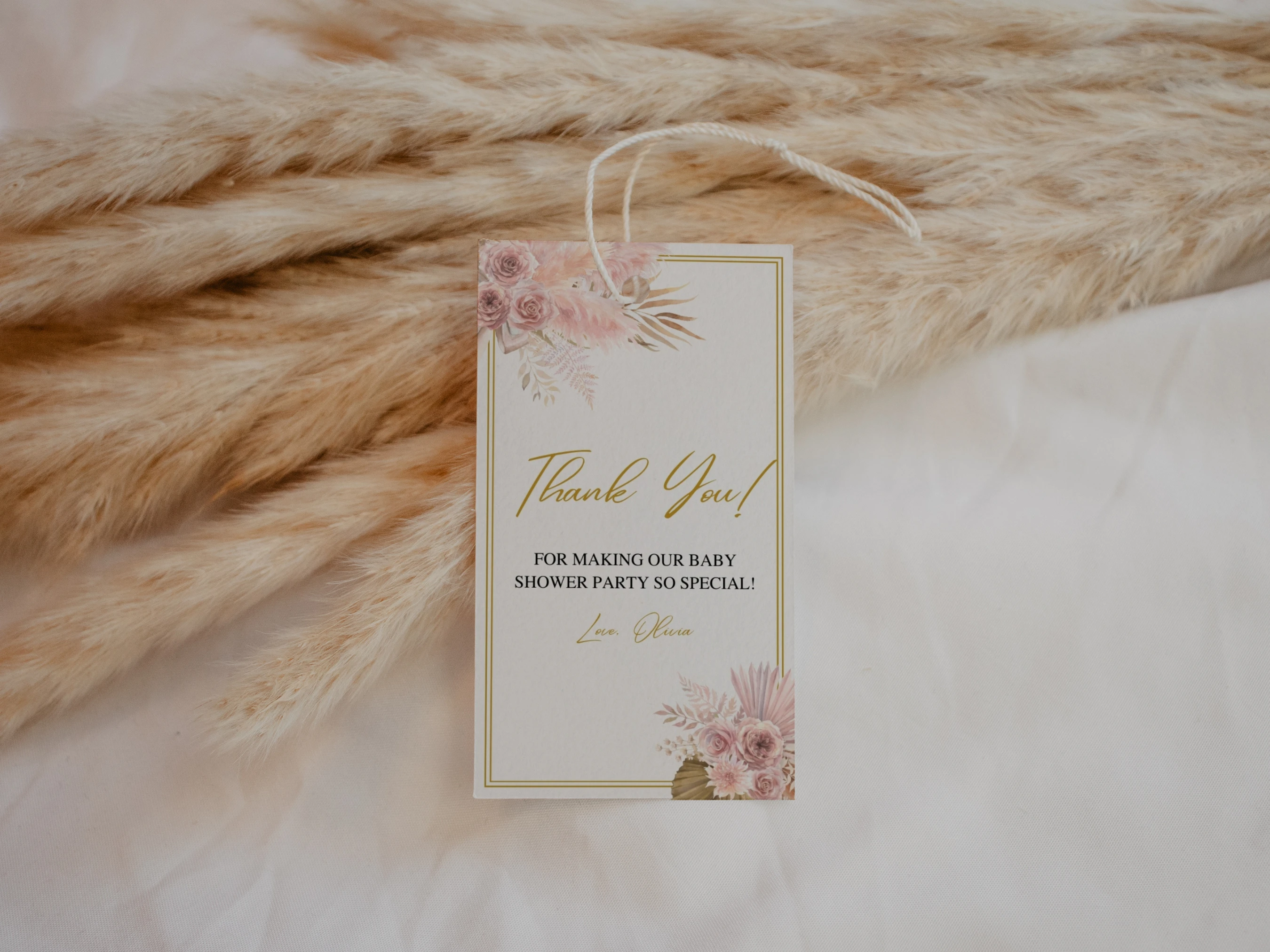 Boho Baby Shower Thank You Tags | Pampas Grass Rose Gold Baby Girl Favor Tags | Editable Canva Template | Digital Download