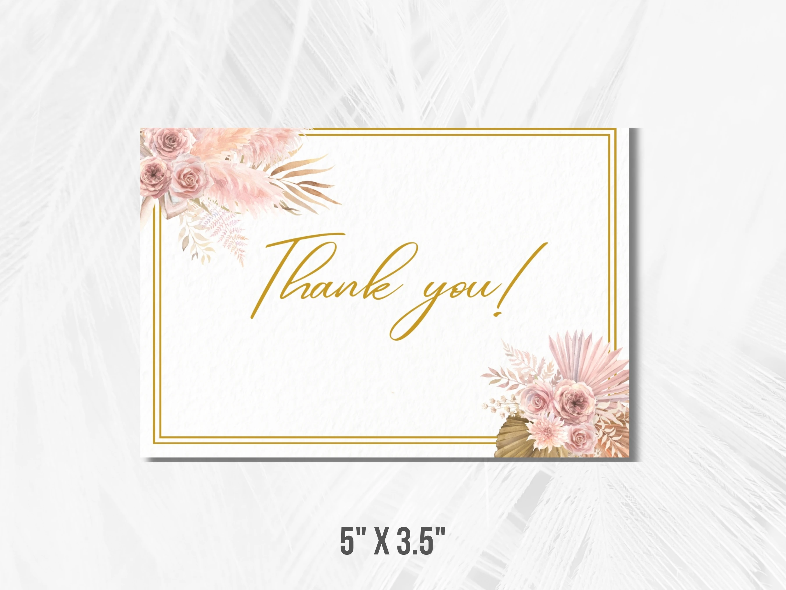 Boho Baby Shower Thank You Card | Rose Gold Pampas Grass Baby Shower Thank You Note | Editable Canva Template | Digital Download