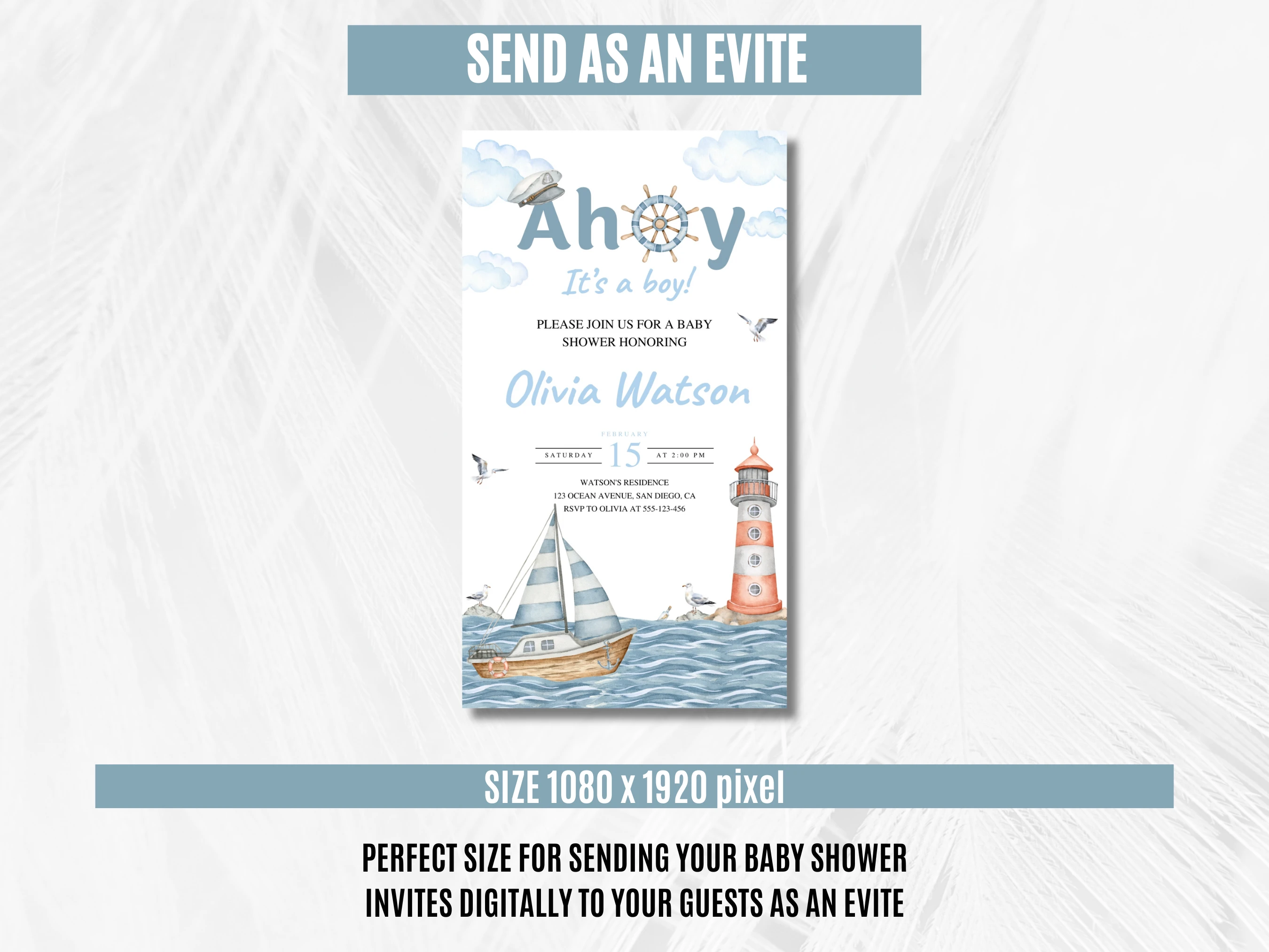 Ahoy It's a Boy Baby Shower Mobile Invitation | Nautical Baby Shower Digital Invite | Ocean and Sailboat Baby Shower Party | Editable Canva Template | Digital Download
