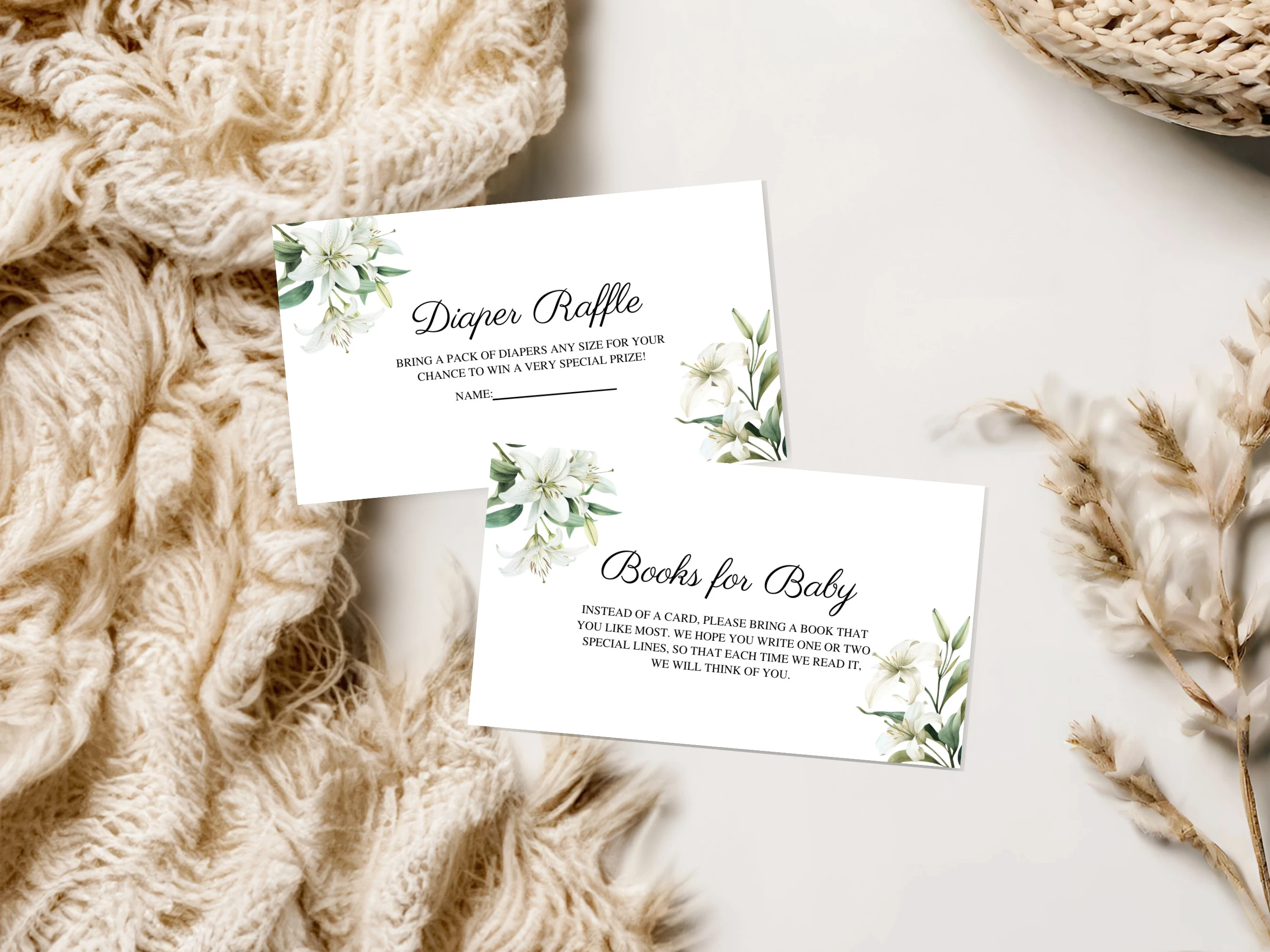 Baby In Bloom Baby Shower Diaper Raffle Card | Greenery Wildflower Books For Baby Card | Editable Canva Template | Digital Download