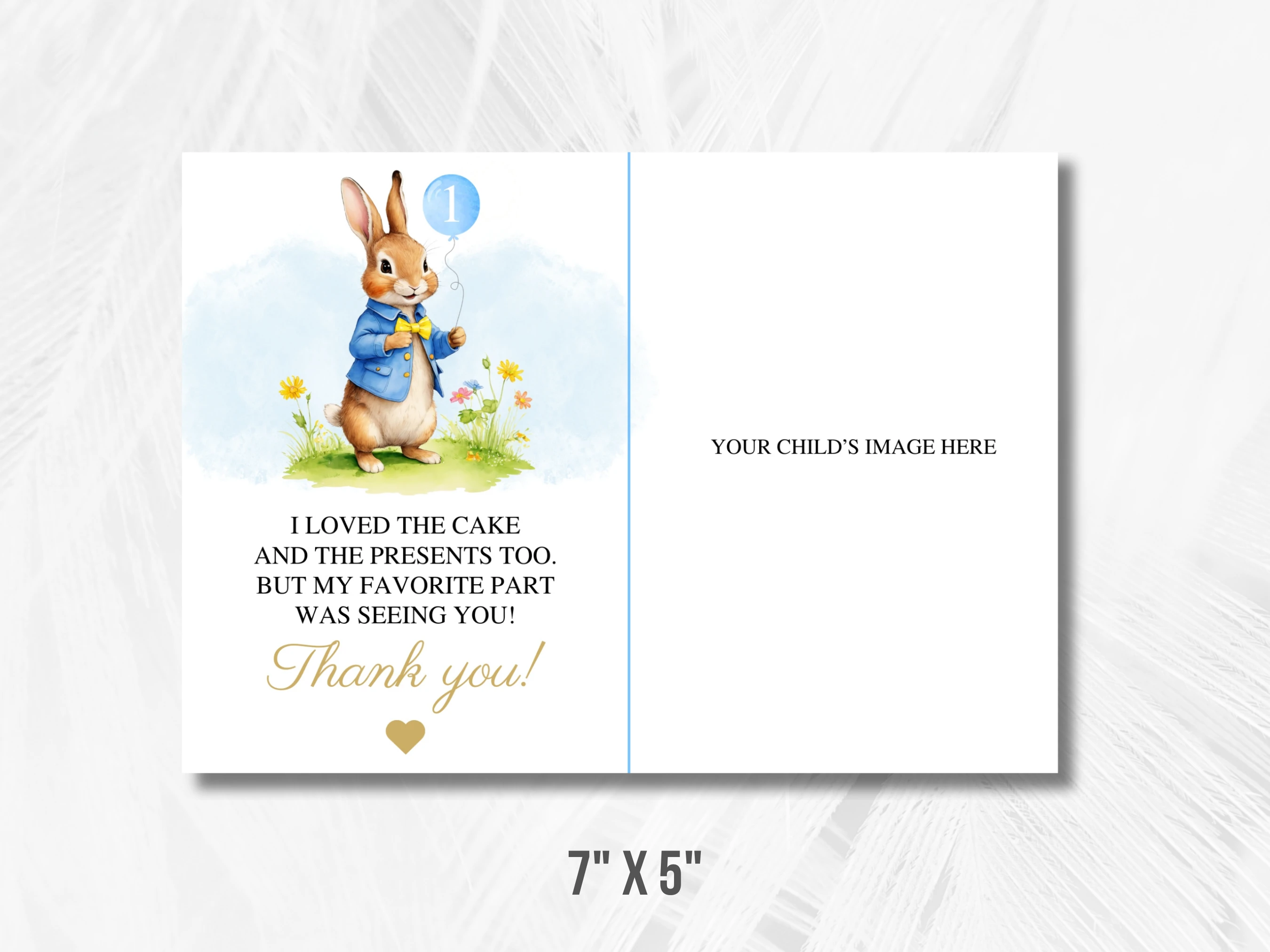 Peter Rabbit Birthday Thank You Card With Photo | Flopsy Bunny Birthday Thank You Note | 1st Birthday Party | Editable Canva Template | Digital Download