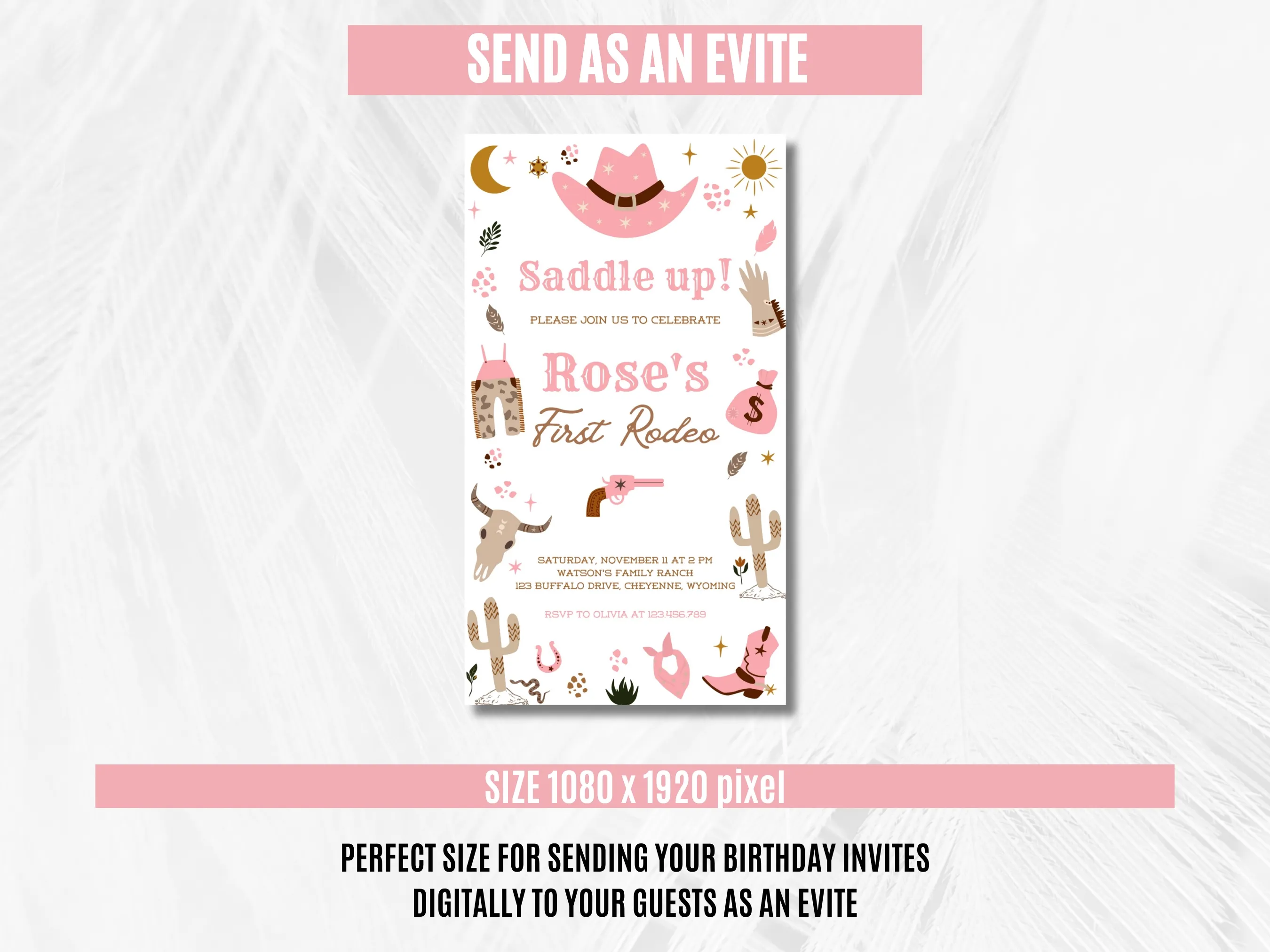 My First Rodeo Birthday Mobile Invitation | Cowgirl Western Evite | Editable Canva Template | Digital Download