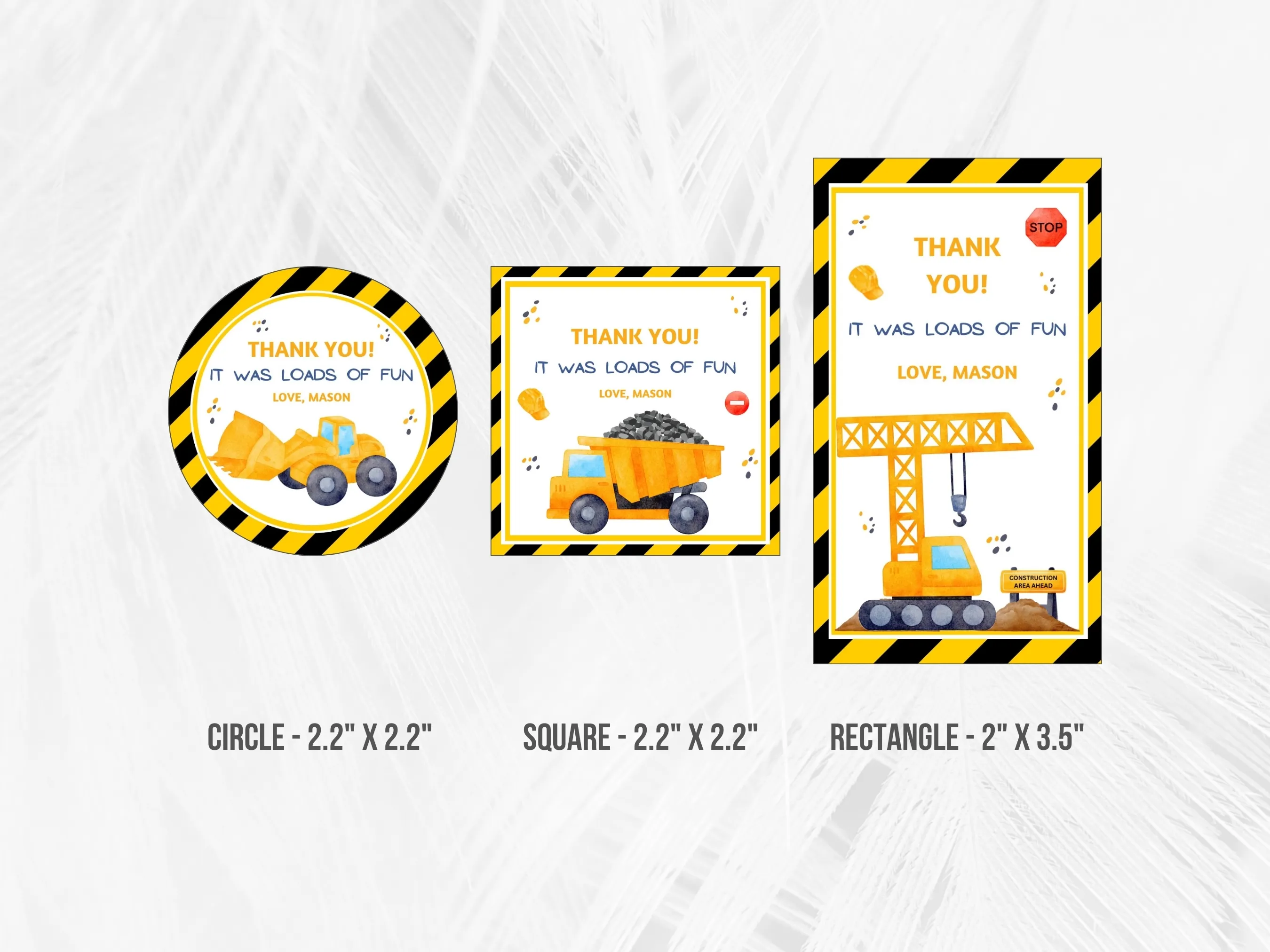 Construction Birthday Gift Tags | Yellow Dump Truck Thank You Labels | 1st Birthday Party Favor Tags | Editable Canva Template | Digital Download