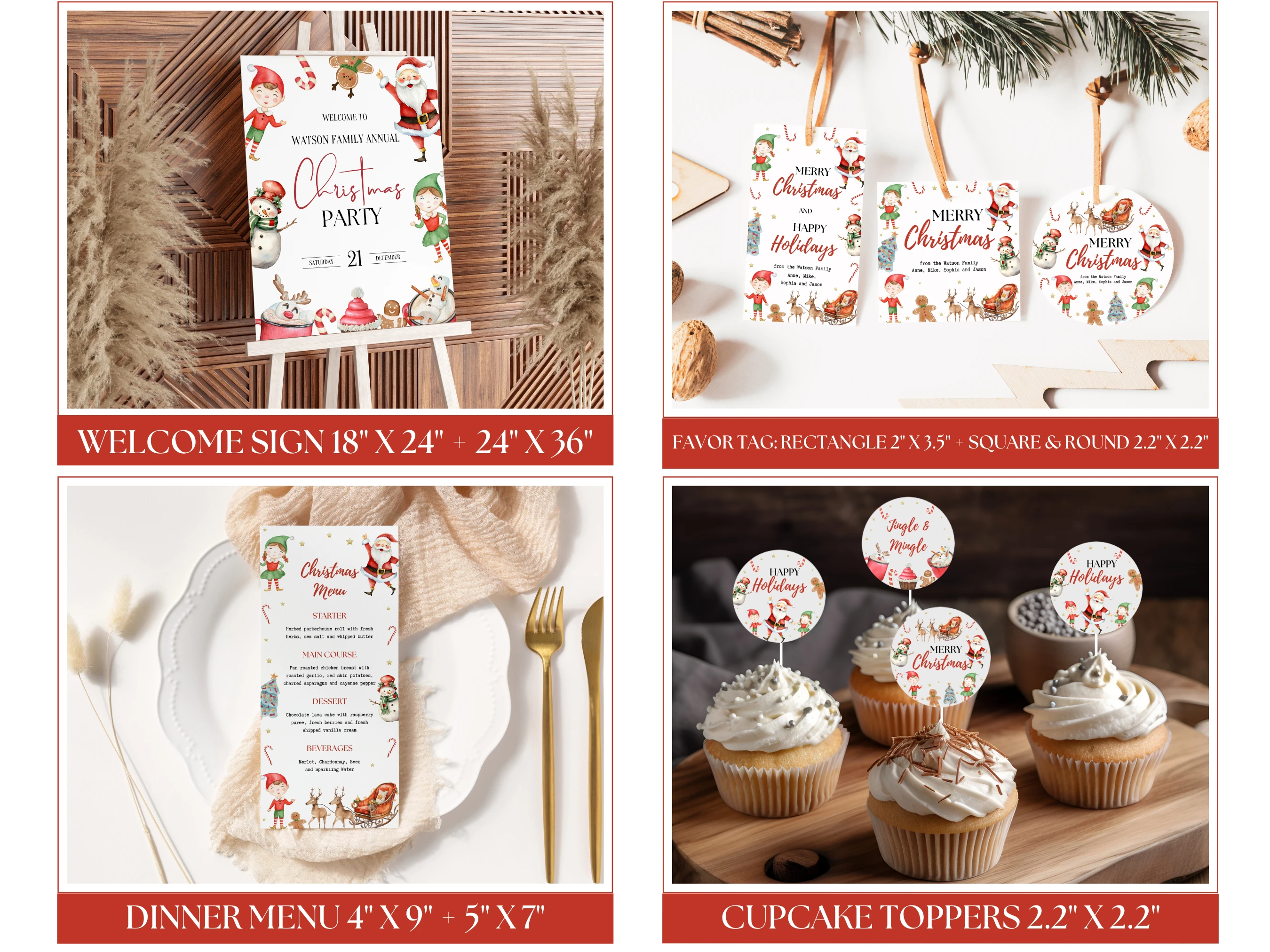 Santa Christmas Party Bundle | Jingle and Mingle Dinner Invitation Kit | Editable Canva Template | Digital Download