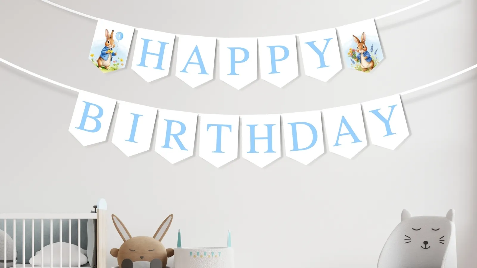 Printable Happy Birthday wall banner with colorful themed designs for kids’ birthday parties, editable in Canva