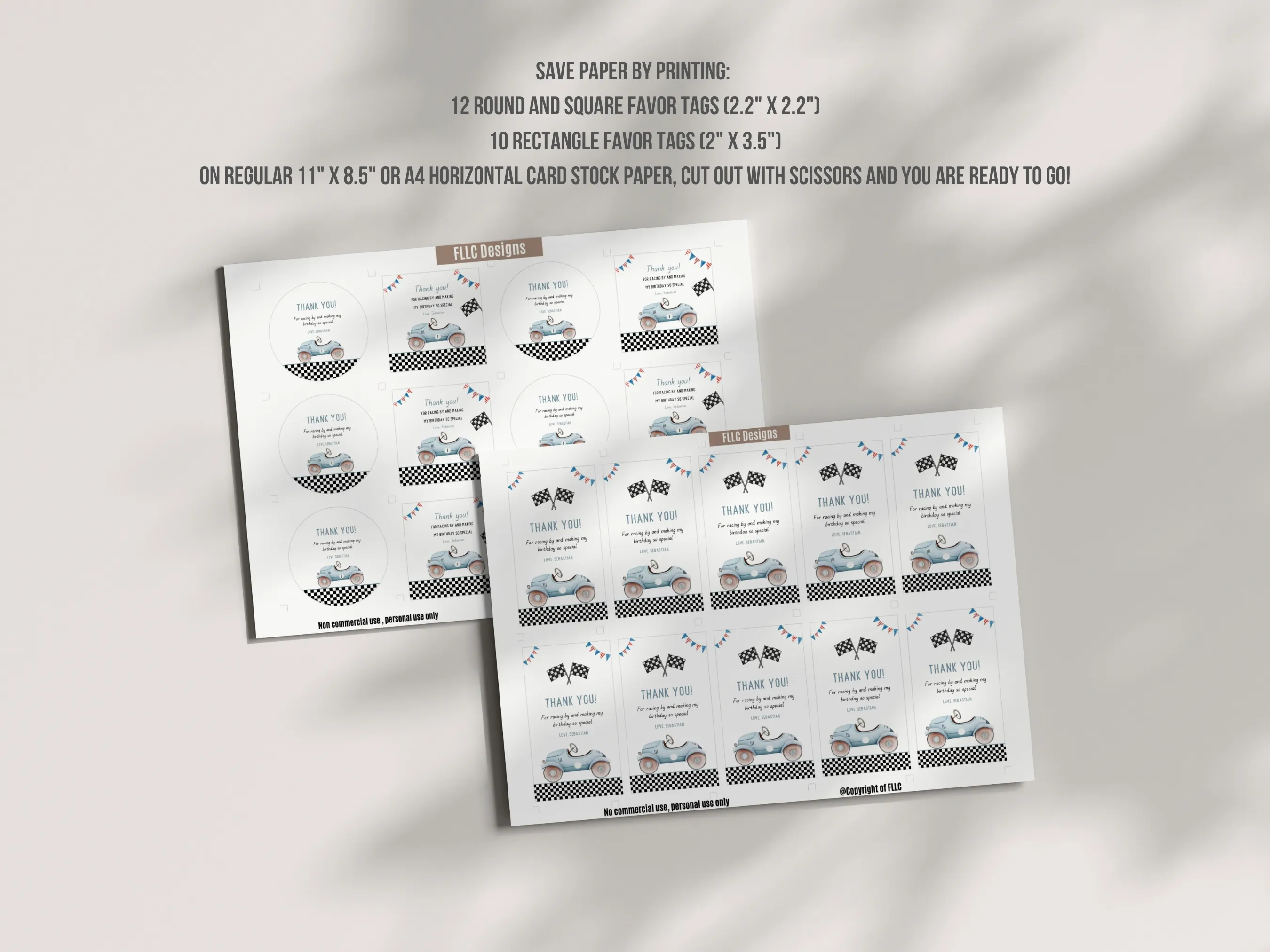 Fast One Birthday Thank You Tags | Blue Vintage Race Car Gift Tags | Racing Party Favor Labels | Editable Canva Template | Digital Download