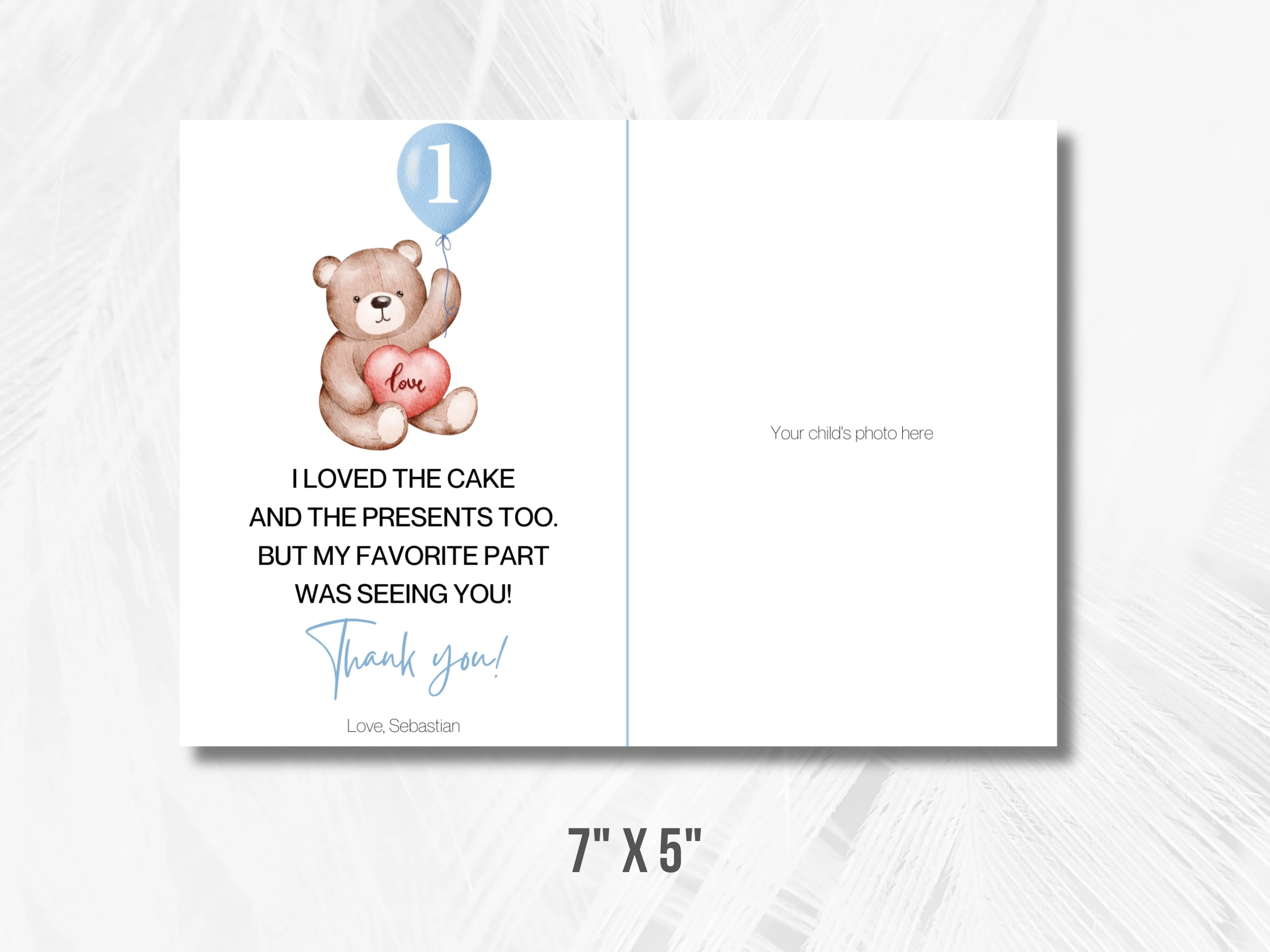 Teddy Bear Birthday Thank You Card With Photo | Beary First Birthday Thank You Note | 1st Birthday Party | Editable Canva Template | Digital Download