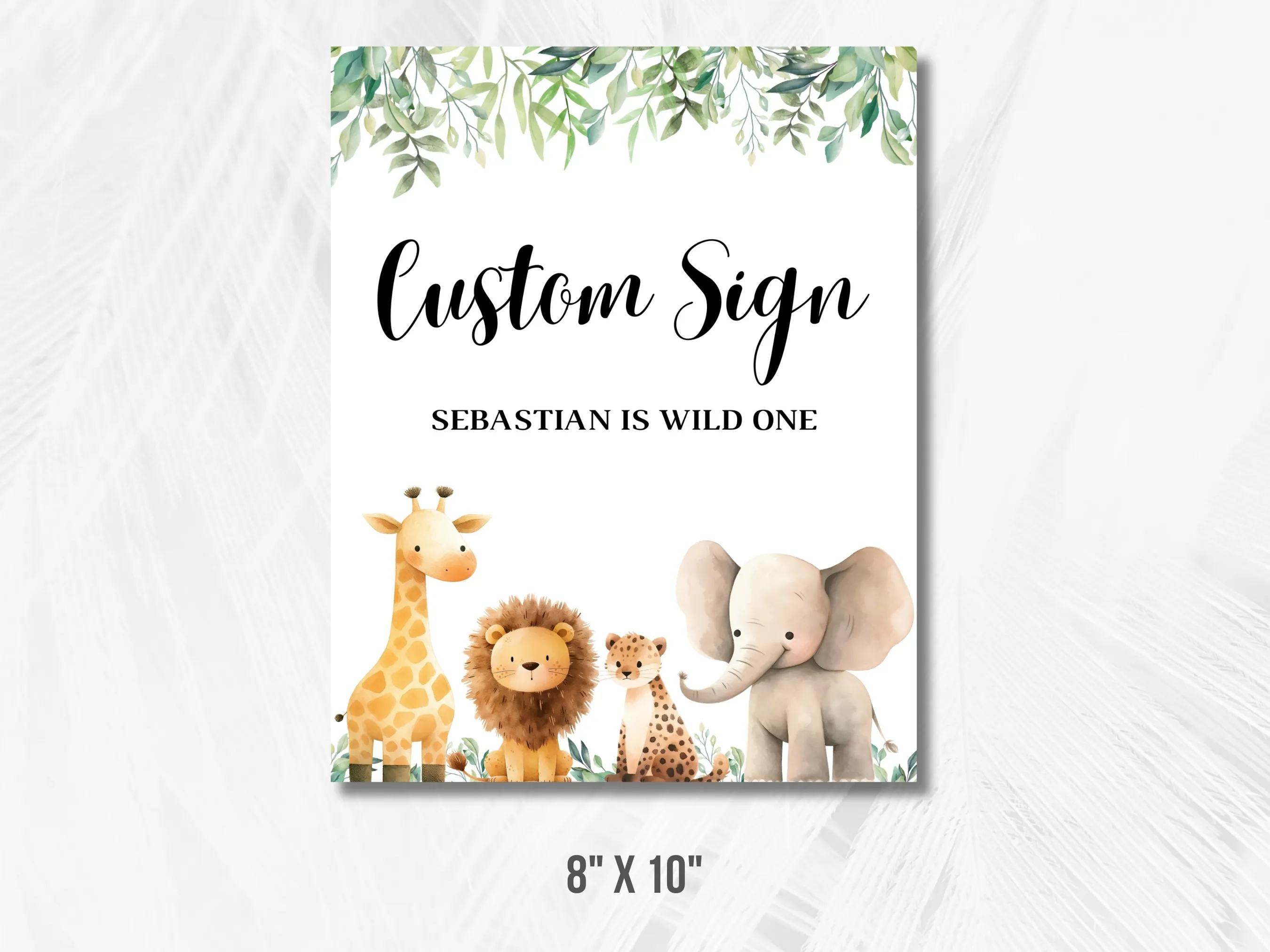 Wild One Custom Birthday Sign | Safari Cards & Gifts Table Sign | Editable Canva Template | Digital Download