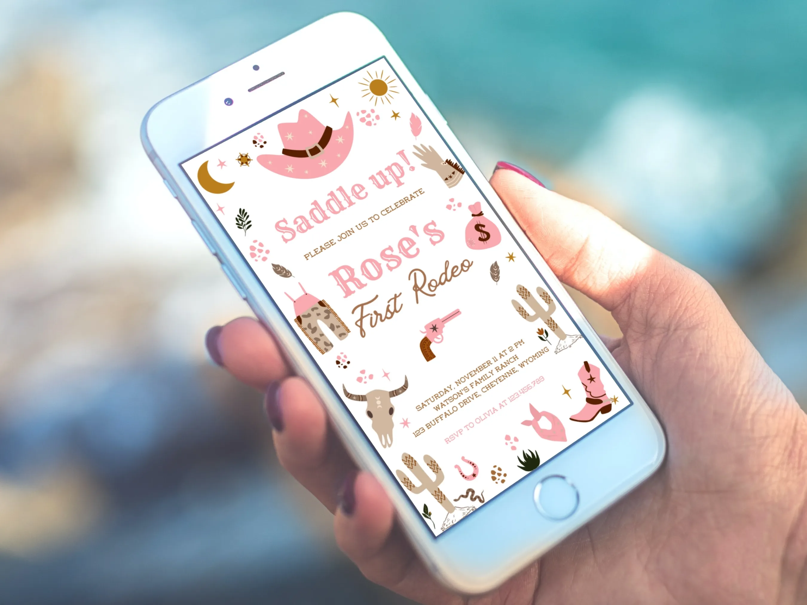 My First Rodeo Birthday Mobile Invitation | Cowgirl Western Evite | Editable Canva Template | Digital Download
