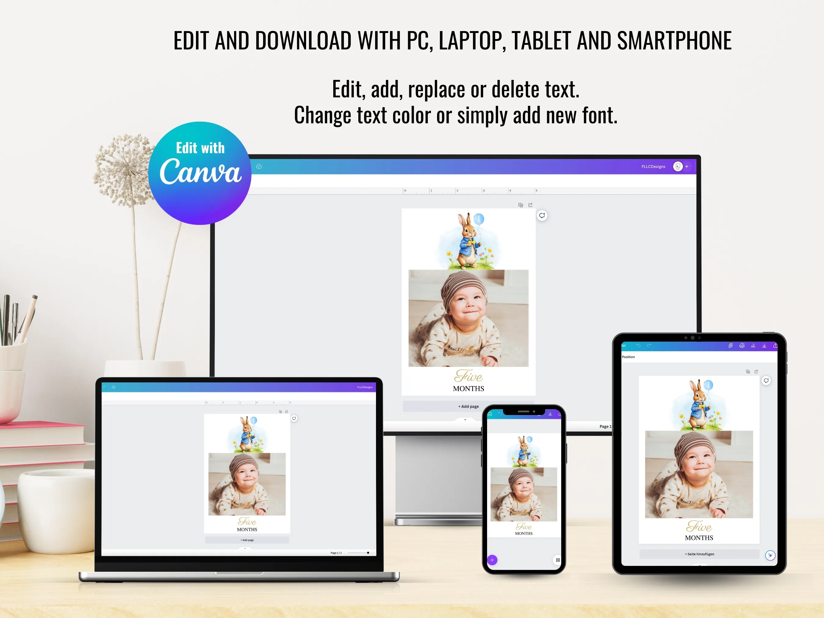 Peter Rabbit Baby Milestone Cards | Monthly Photo Banner | 1st Birthday Editable Canva Template | Digital Download
