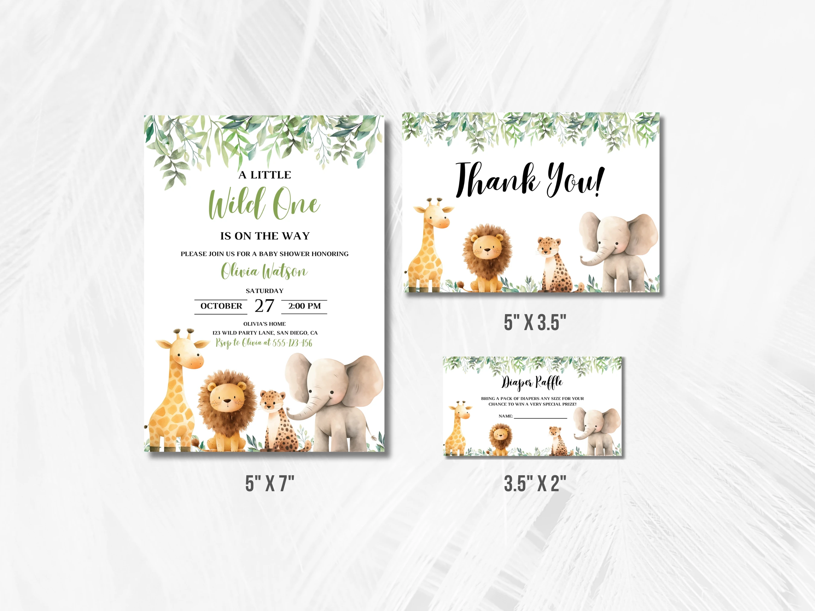 Safari Baby Shower Invitation Set | Jungle Animals Wild One Starter Pack | Editable Canva Template | Digital Download