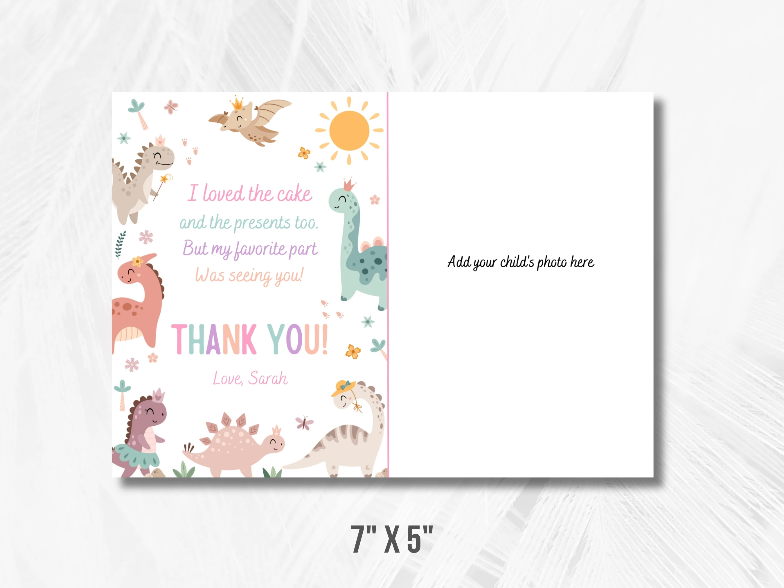 Baby Girl Dinosaur Birthday Thank You Card With Photo | Jurassic Party Birthday Thank You Note | Cowgirl 1st Birthday Party | Editable Canva Template | Digital Download