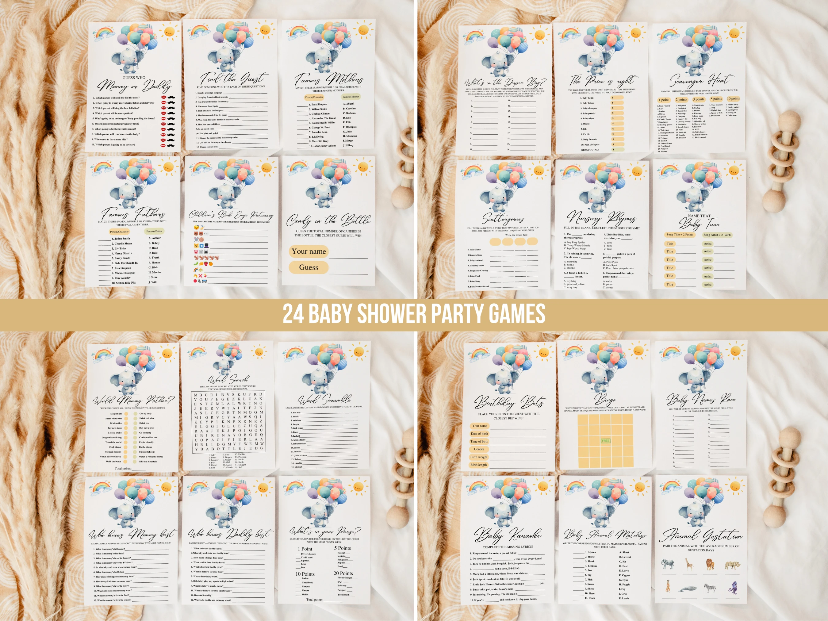 Elephant Baby Shower Games Bundle | Little Peanut Baby Shower Bingo Printable Games | Balloons Baby Shower Party Games | Editable Canva Template | Digital Download