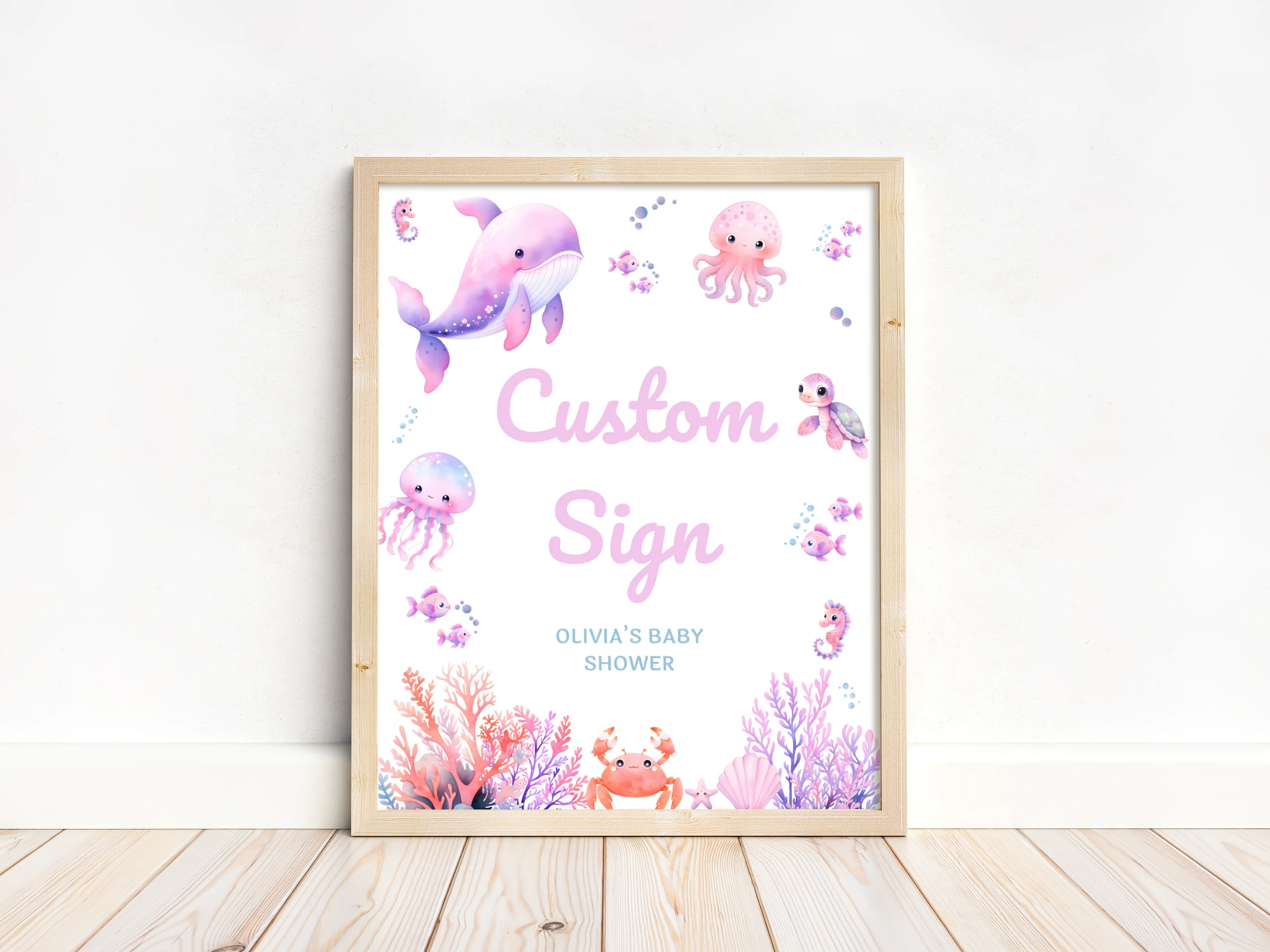 Under The Sea Baby Shower Table Sign | Ocean Animals Late Night Diapers Sign | Pacifier Hunt Sign | Editable Canva Template | Digital Download