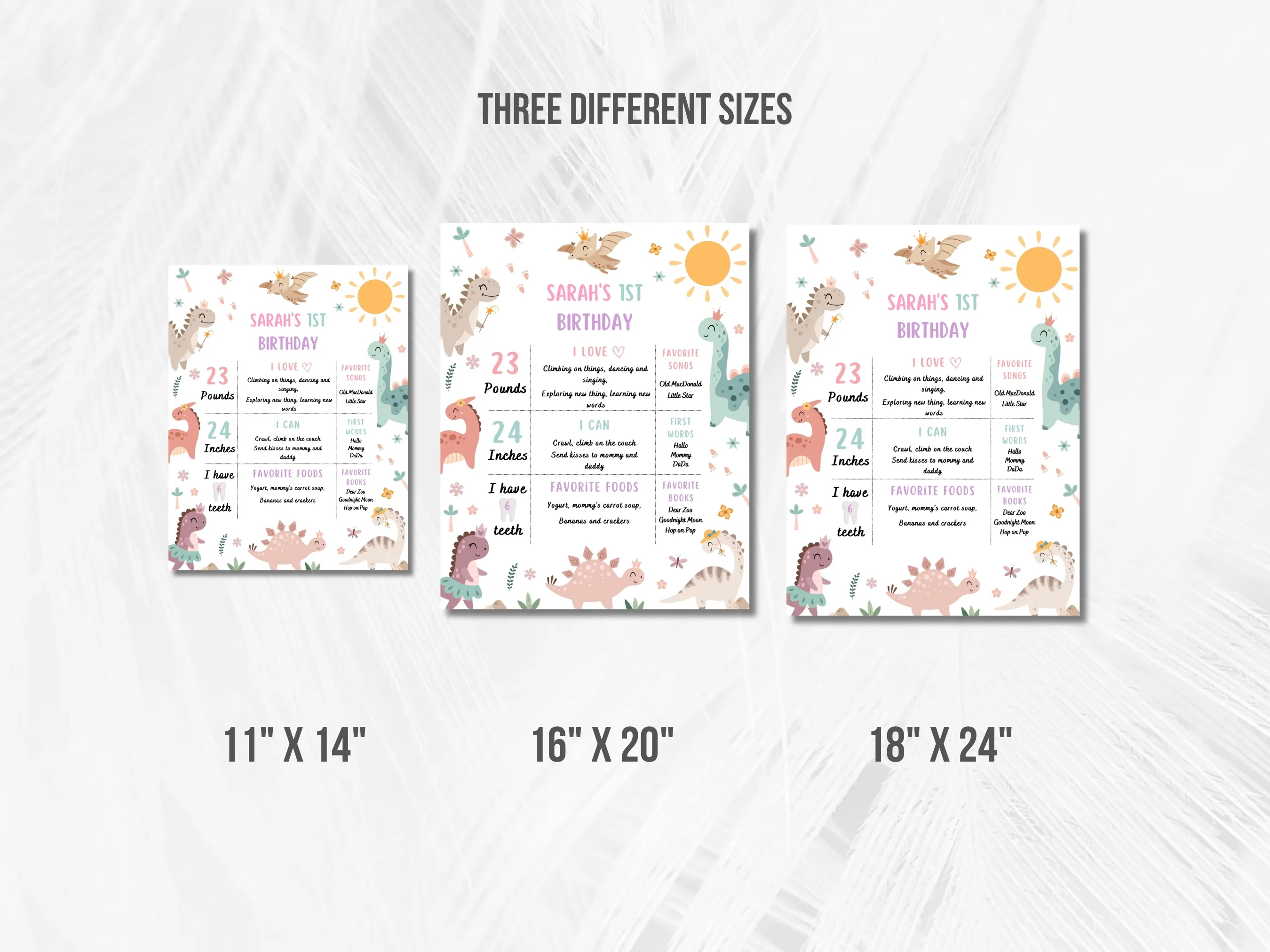 Baby Girl Dinosaur Birthday Milestone Board | Jurassic Milestone Poster | 1st Birthday Dino Party | Editable Canva Template | Digital Download