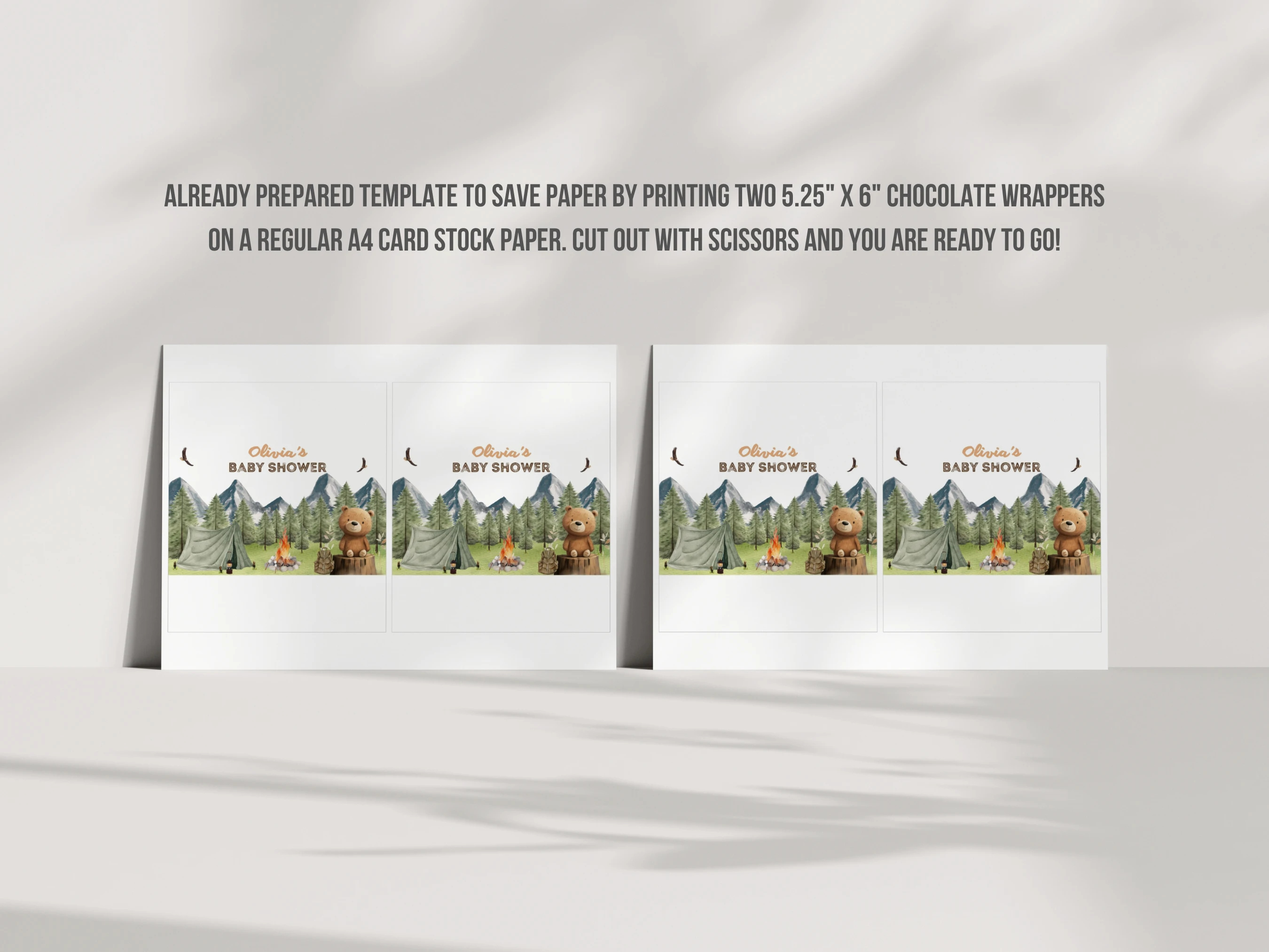 Little Camper Baby Shower Chocolate Wrapper | Woodland Adventure Awaits Candy Bar Label | Editable Canva Template | Digital Download