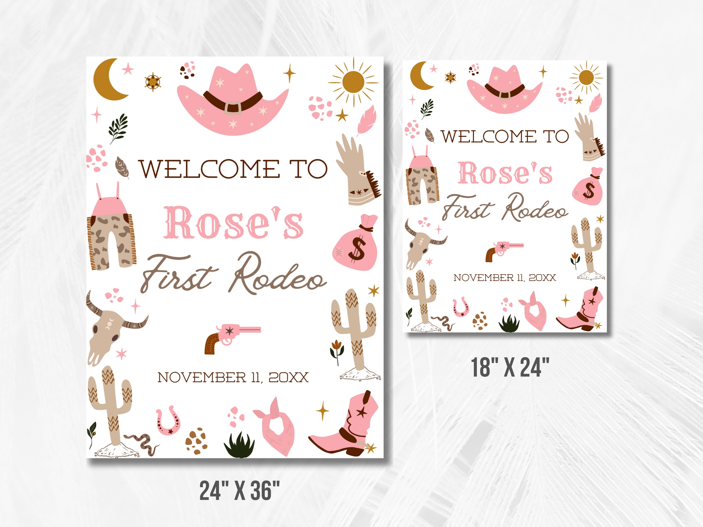 Cowgirl My First Rodeo Birthday Welcome Sign | Western Party Welcome Board | Pink Rodeo 1st Birthday Poster | Editable Canva Template | Digital Download