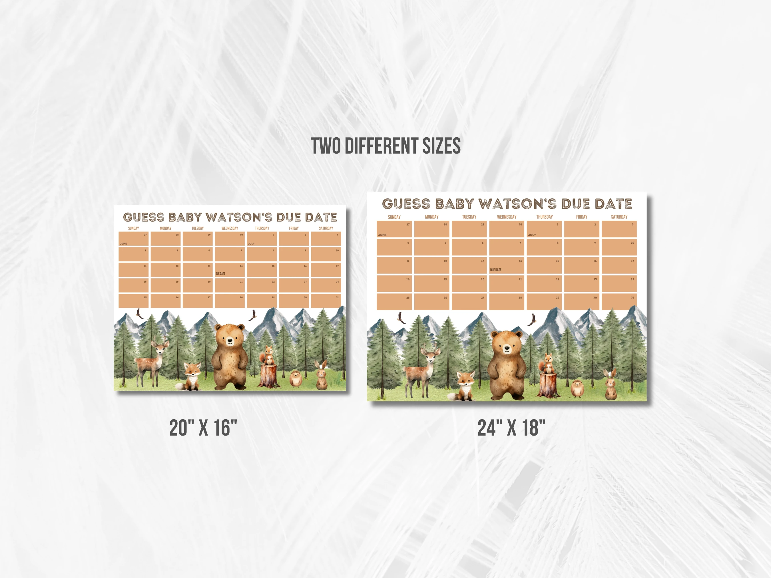 Woodland Baby Due Date Calendar | Forest Animals Prediction Game | Adventure Awaits Guess The Birthday For Baby Boy | Editable Canva Template | Digital Download