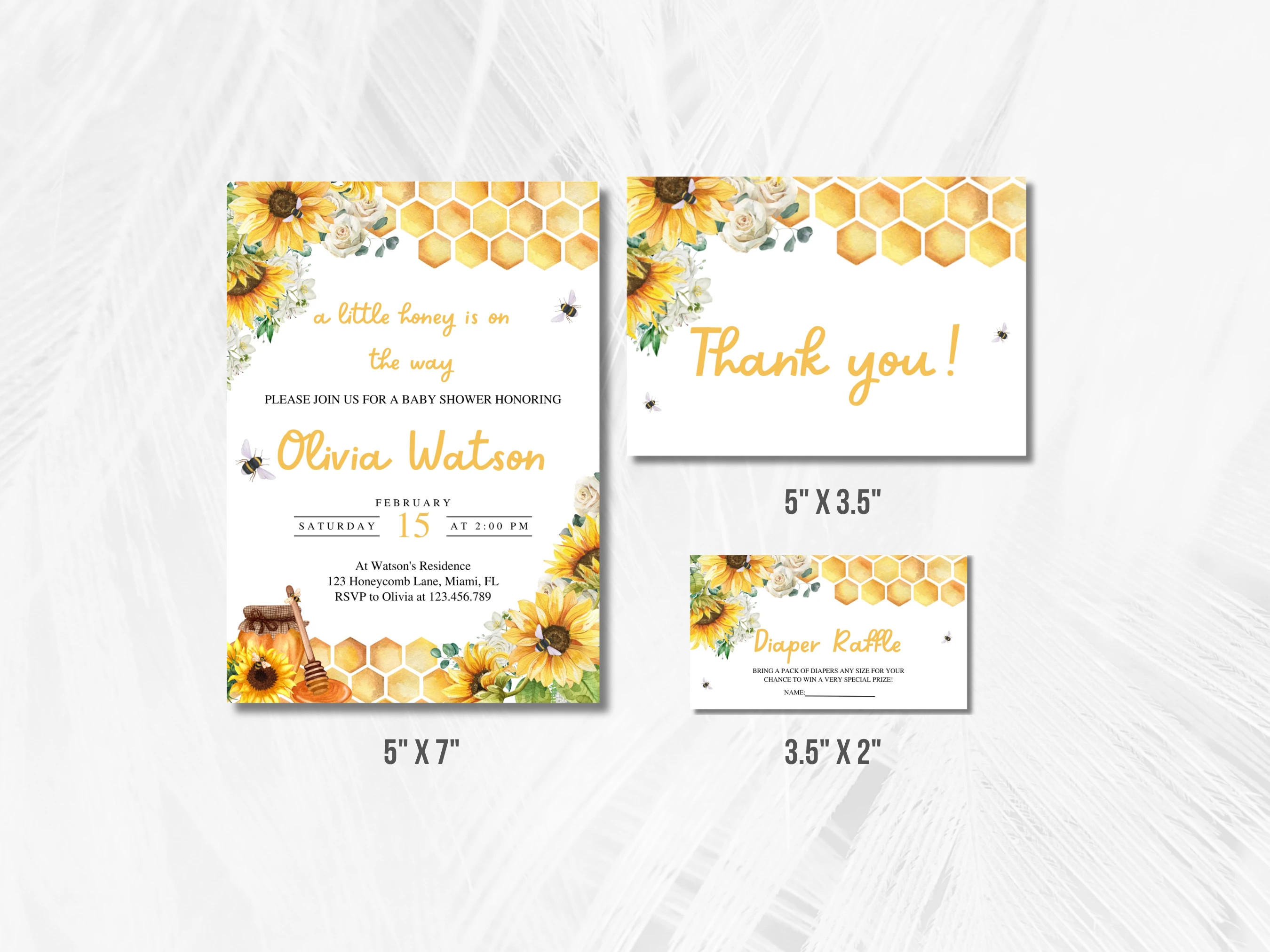 Sunflower Honey Bee Baby Shower Invitation Set | Bumble Bee Yellow Starter Pack For Baby Girl | Editable Canva Template | Digital Download