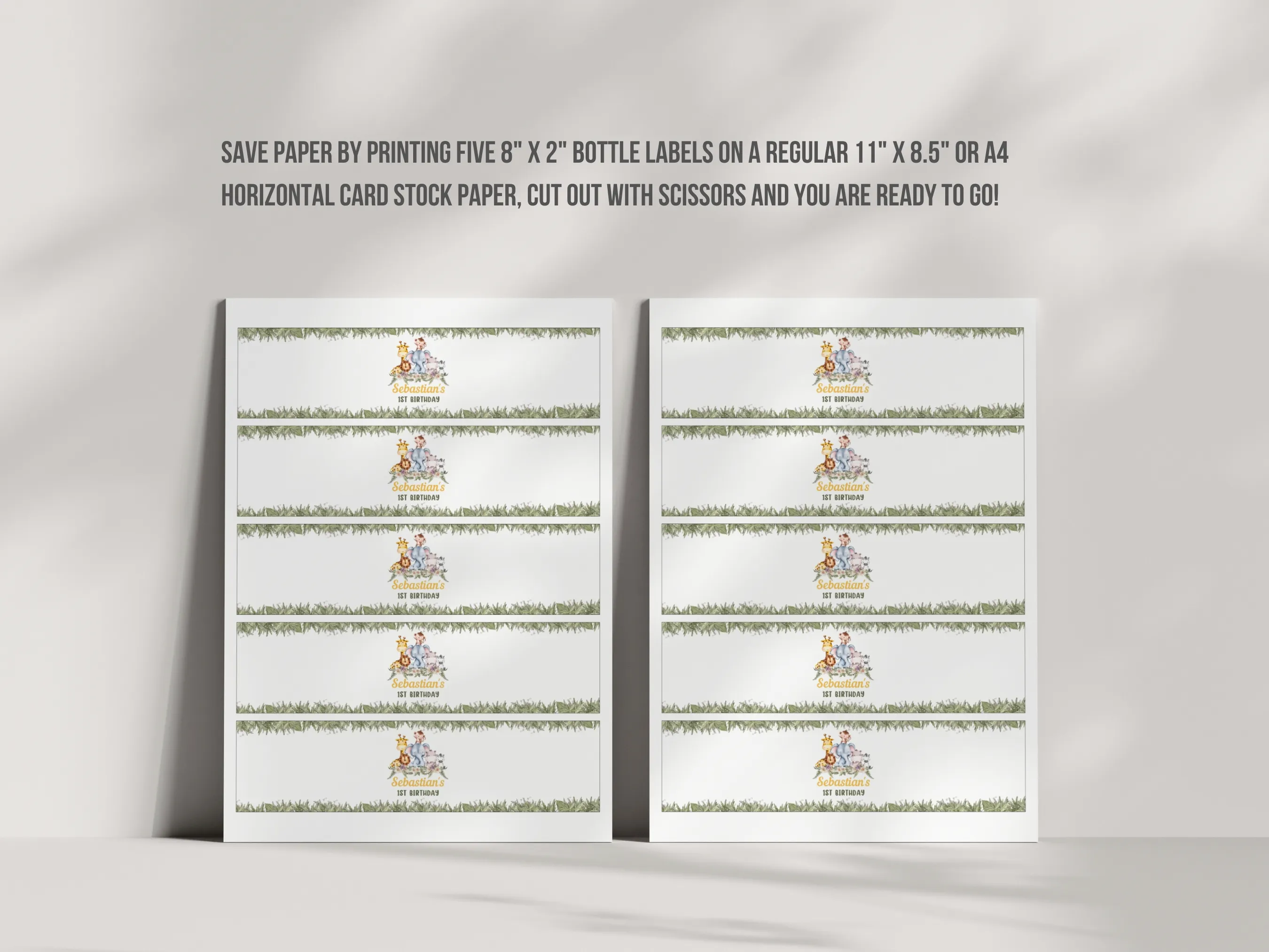 Wild One Safari Birthday Water Bottle Labels | Jungle Party Water Bottle Stickers | Editable Canva Template | Digital Download