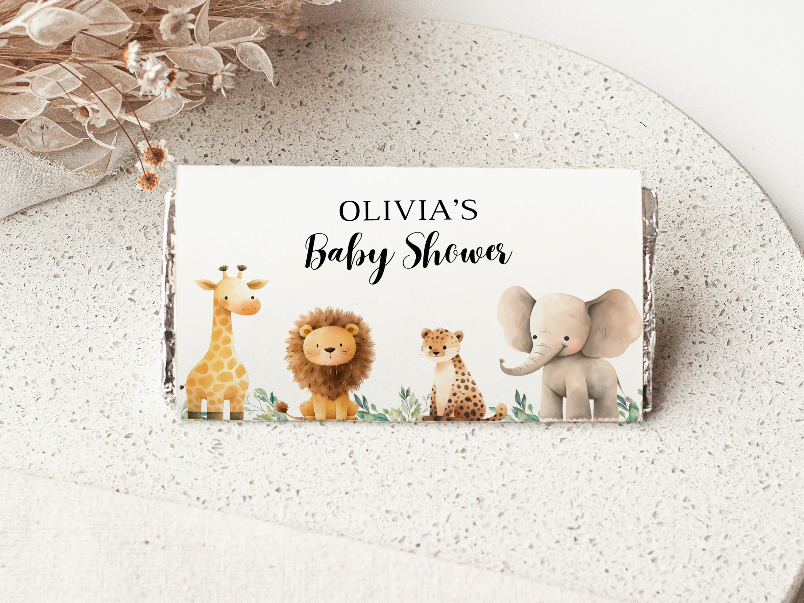 safari baby shower chocolate wrapper, jungle animals candy bar wrapper printable, wild one baby shower chocolate label, jungle baby shower candy bar label, editable chocolate wrapper Canva