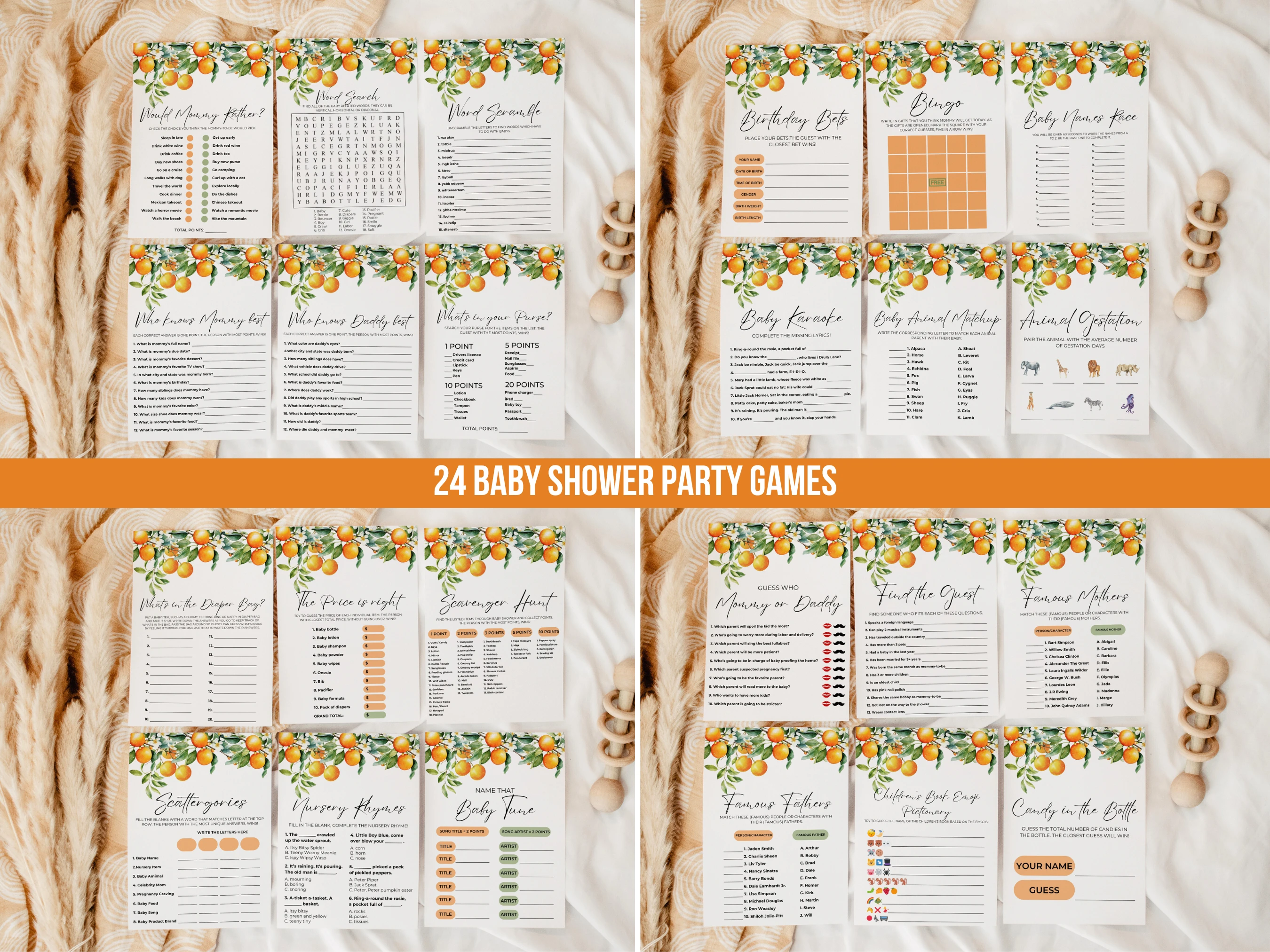 Little Cutie Baby Shower Games Bundle | Orange Baby Shower Bingo Printable Games | Clementine Baby Shower Party Games | Editable Canva Template | Digital Download