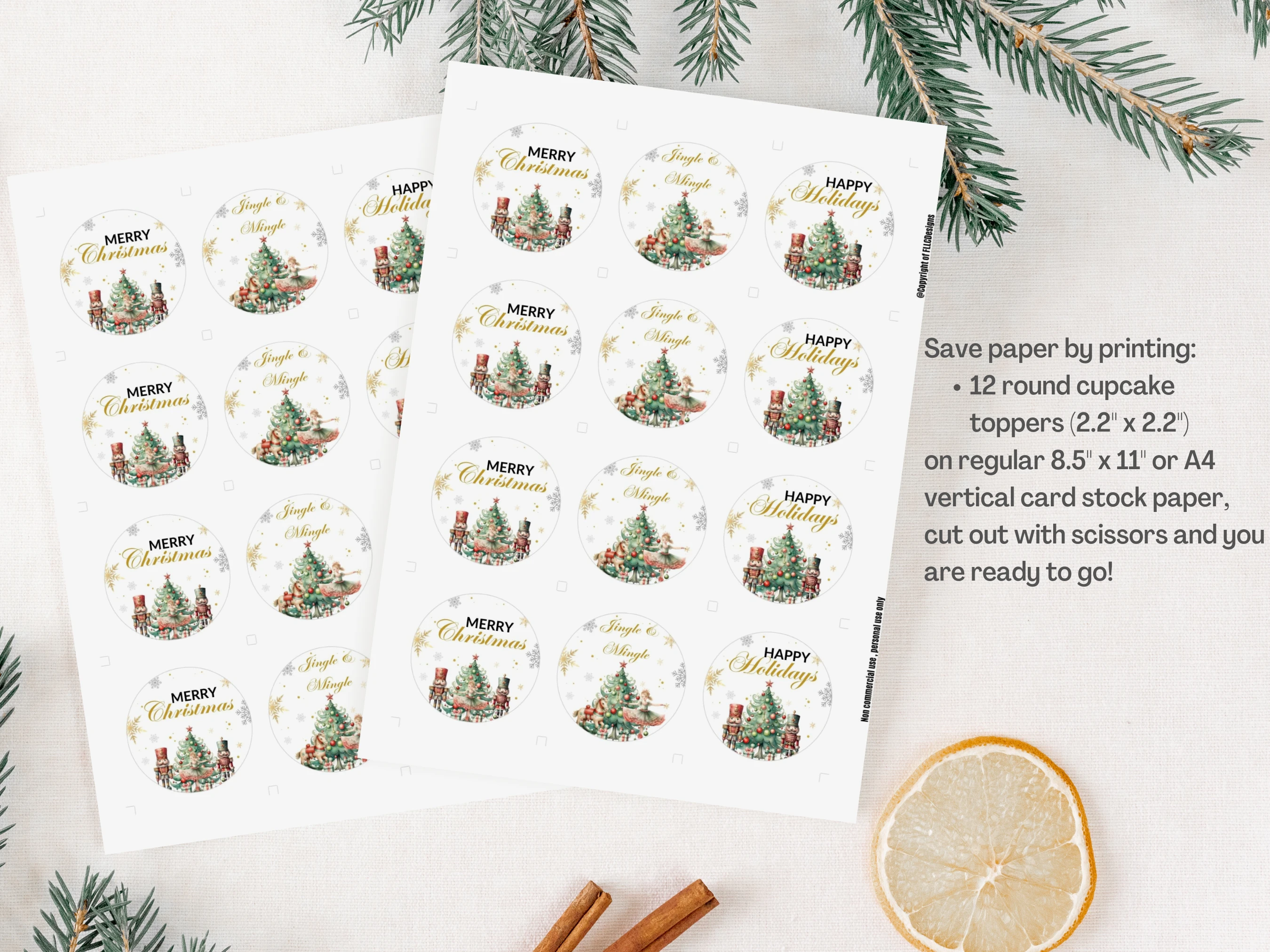 Nutcracker Christmas Cupcake Toppers | Festive Holiday Dessert Table Decor | Editable Canva Template | Digital Download