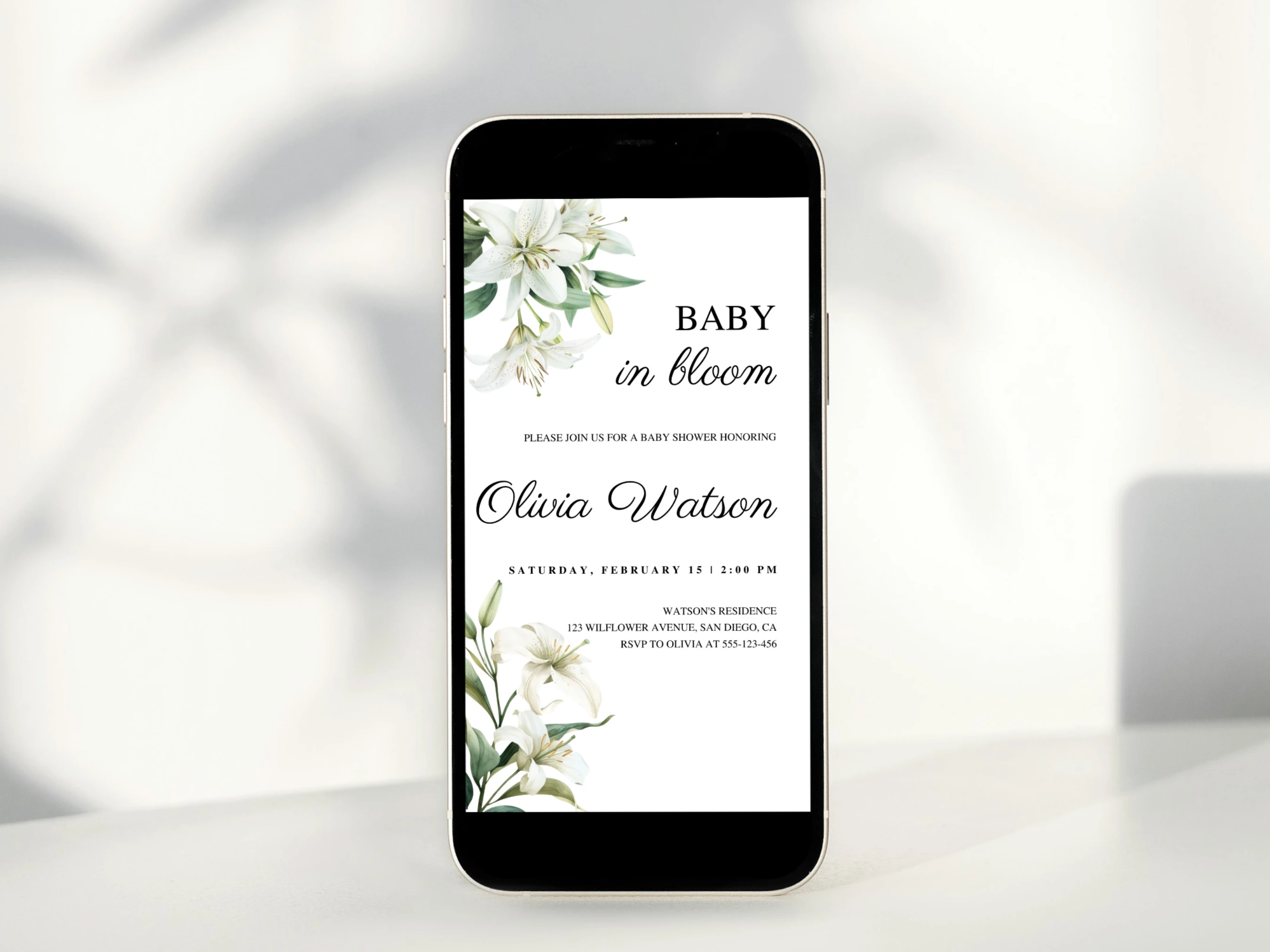 baby in bloom baby shower mobile invitation, wildflower baby shower digital invite, greenery floral baby shower invitation template, printable baby shower invite, editable baby shower invitation Canva