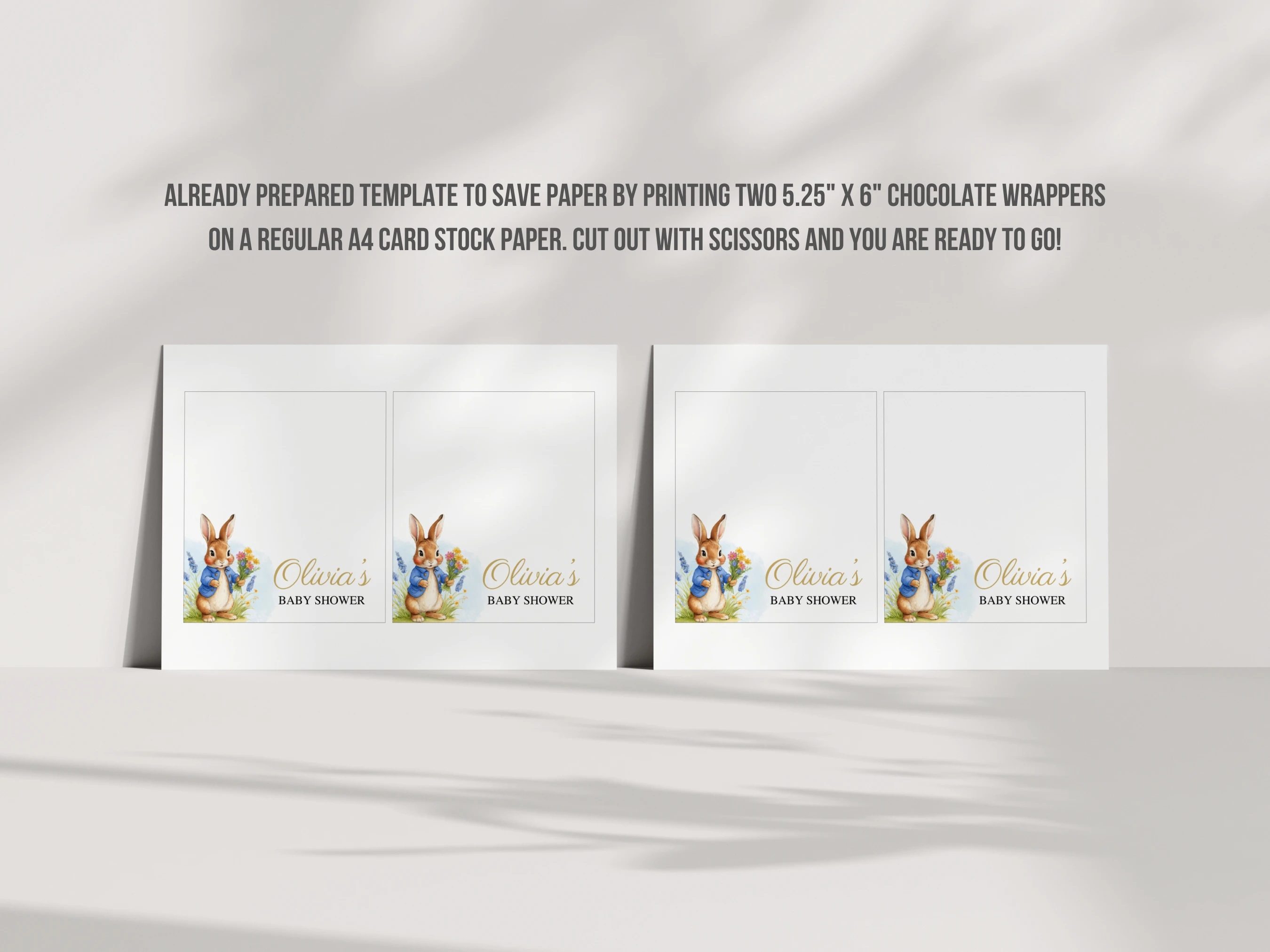 Peter Rabbit Baby Shower Chocolate Wrapper | Flopsy Bunny Candy Bar Label | Editable Canva Template | Digital Download