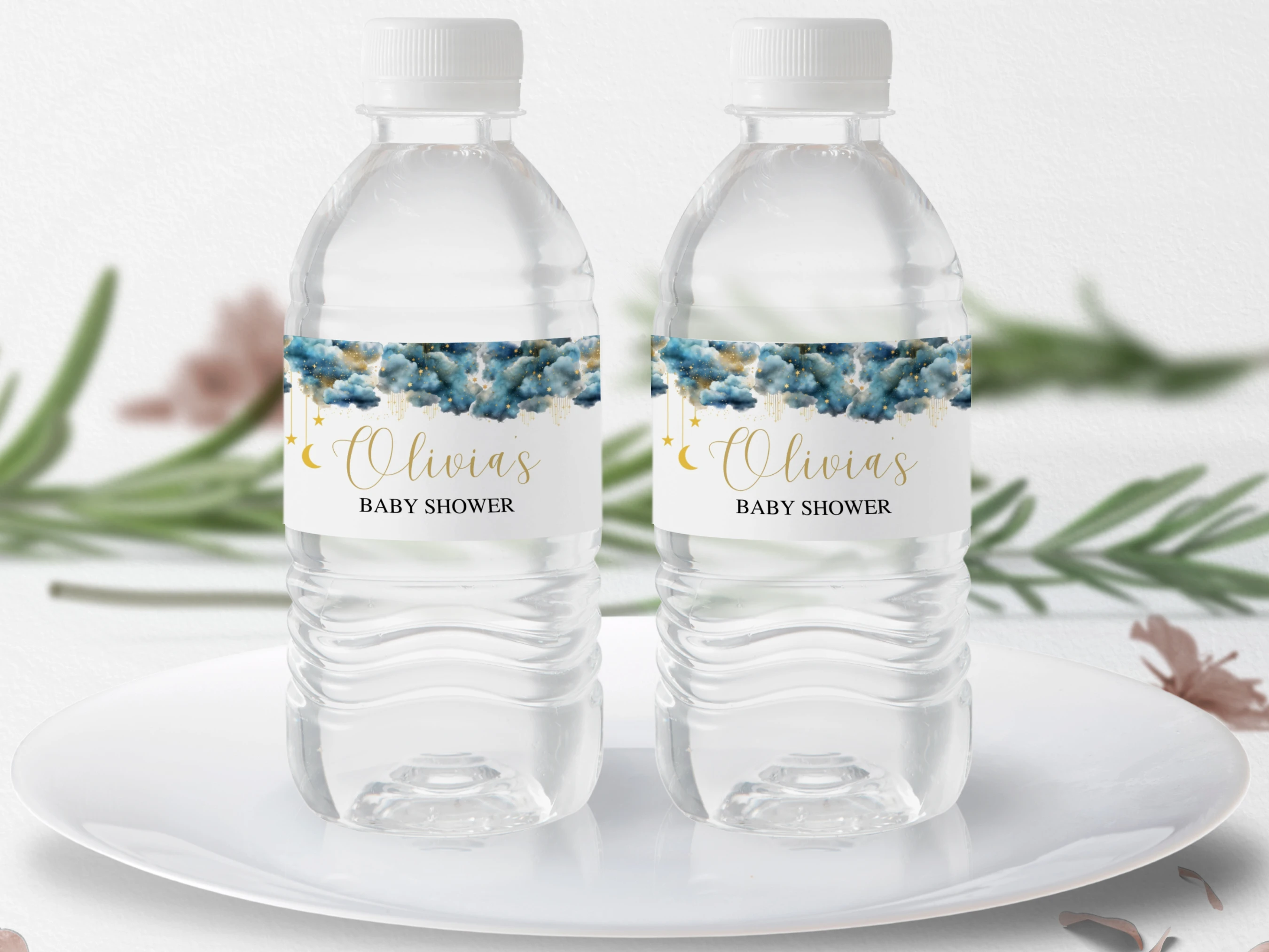 twinkle little star baby shower bottle label, over the moon bottle sticker printable, moon and stars baby shower drink label, celestial baby shower bottle label, editable bottle label Canva