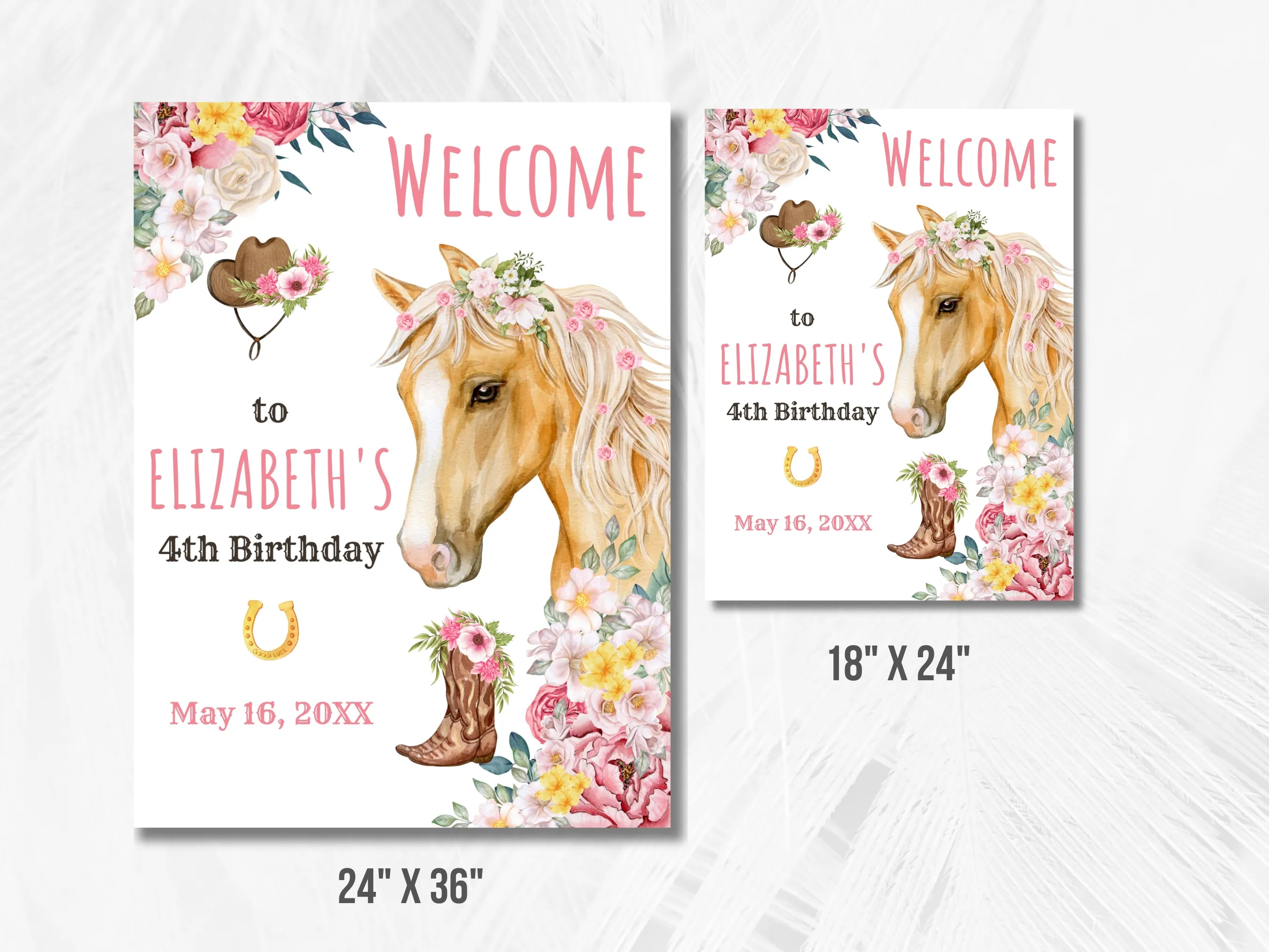Horse Birthday Welcome Sign | My First Rodeo Party Welcome Board | Western Cowgirl 1st Birthday Sign | Editable Canva Template | Digital Download
