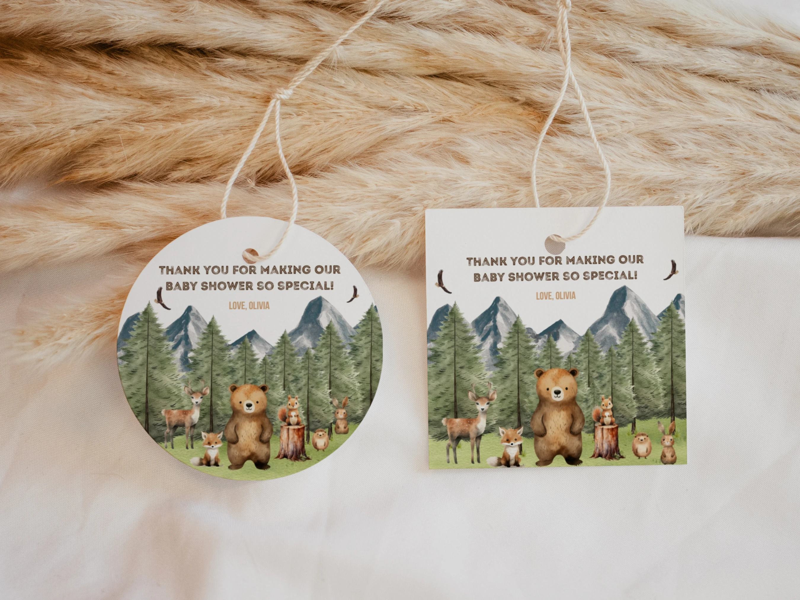 Woodland Baby Shower Thank You Tags | Forest Animals Adventure Awaits Favor Tags | Editable Canva Template | Digital Download