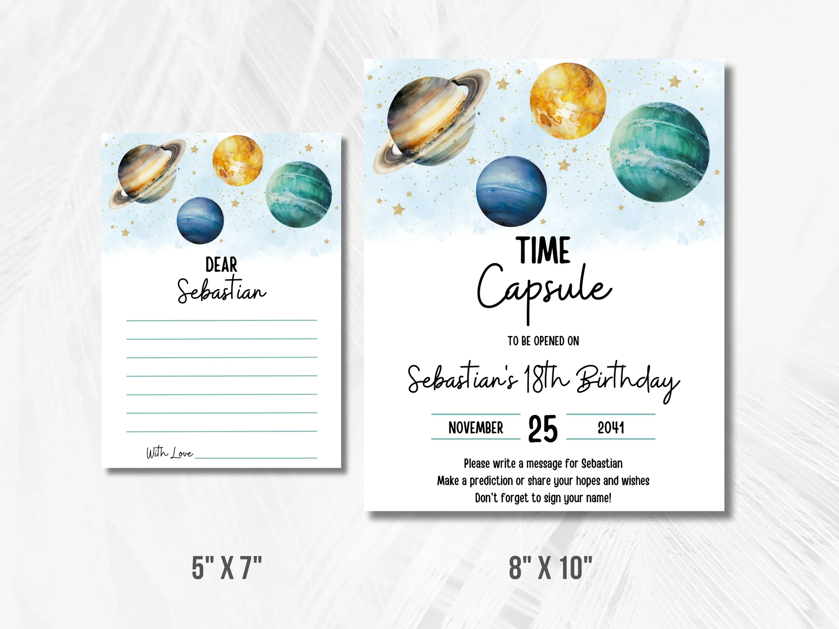 First Trip Around The Sun Time Capsule Sign & Message Cards | Outer Space 1st Birthday Guest Book | Editable Canva Template | Digital Download