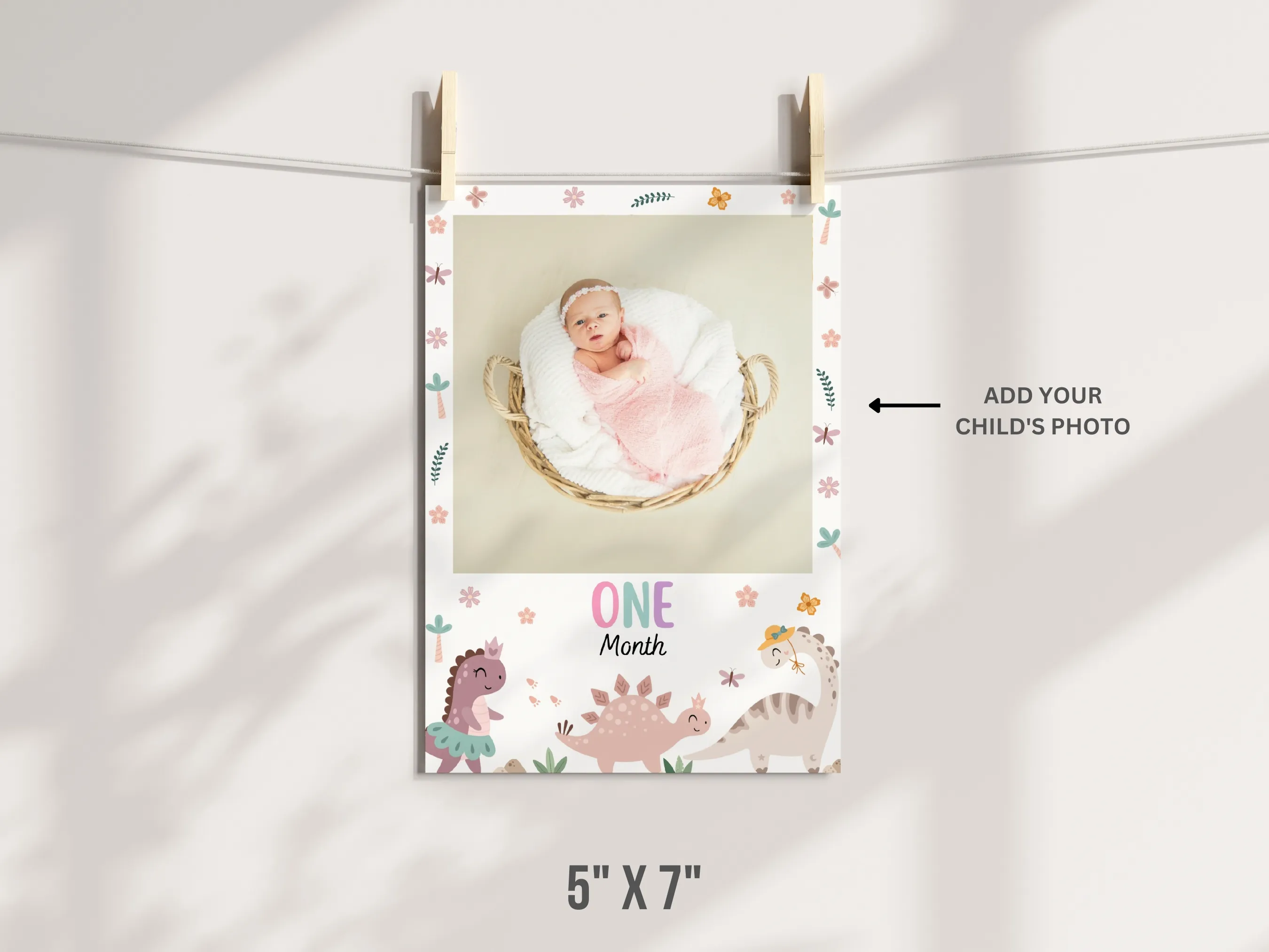 Girl Dinosaur Birthday Photo Banner | Dino 1st Birthday Baby Milestone Cards | Editable Canva Template | Digital Download