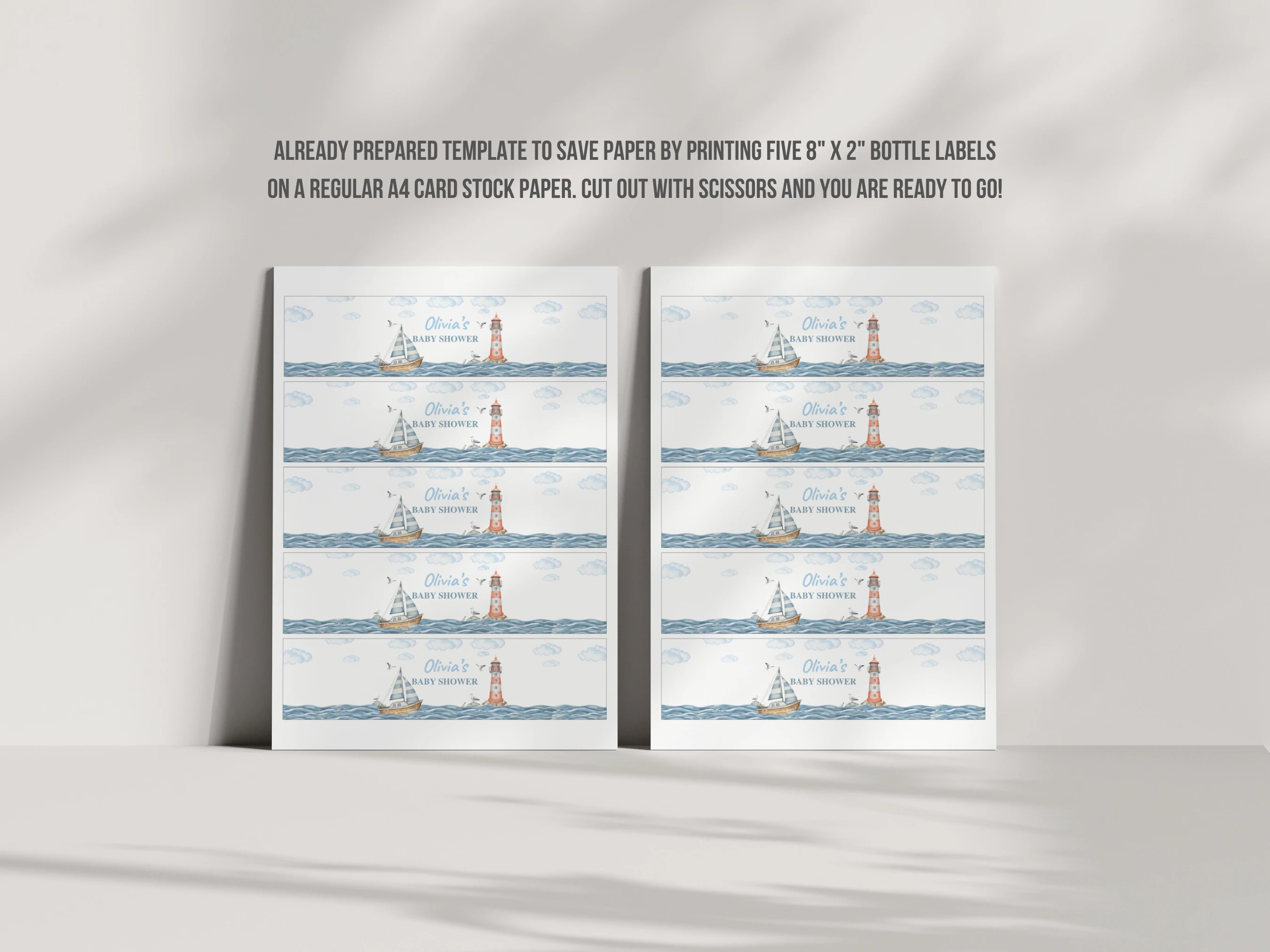 Nautical Baby Shower Water Bottle Label | Ahoy It's a Boy Bottle Sticker | Editable Canva Template | Digital Download