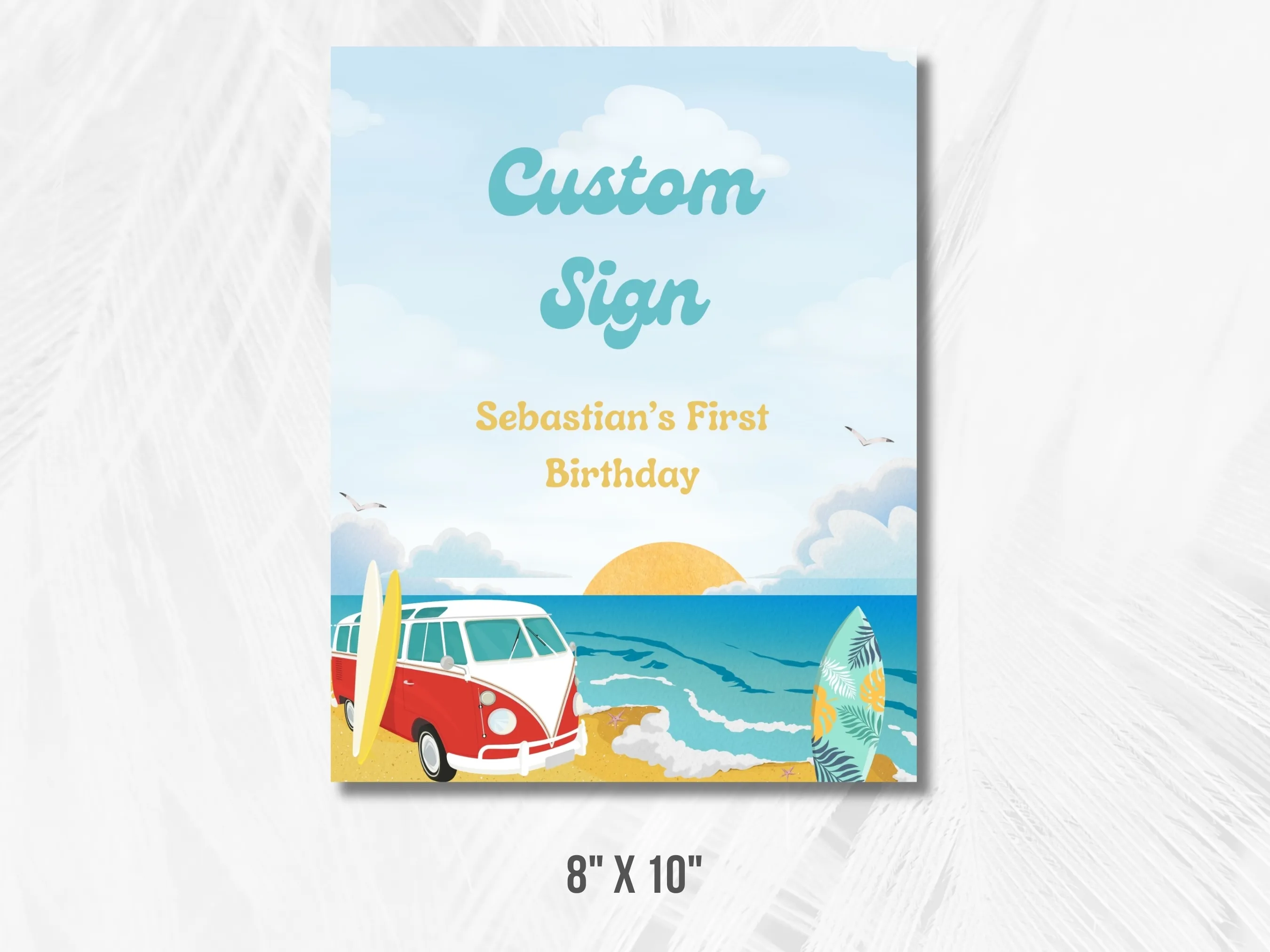 The Big One Custom Birthday Sign | Surf Decor Gift Table Sign | Beach Party Cards & Gifts Sign | Editable Canva Template | Digital Download