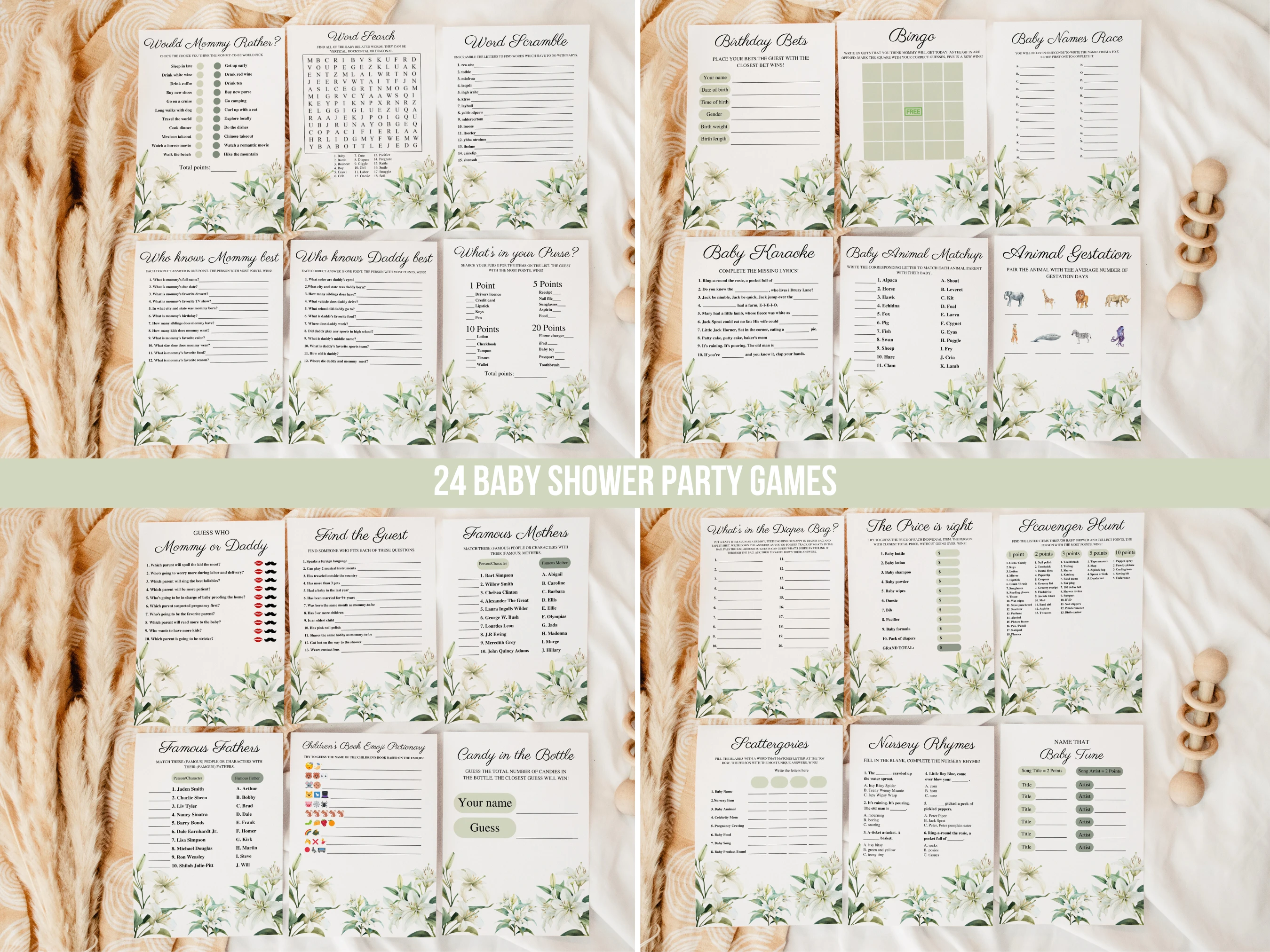 Baby In Bloom Baby Shower Games Bundle | Wildflower Baby Shower Bingo Printable Games | Greenery Baby Shower Party Games | Editable Canva Template | Digital Download