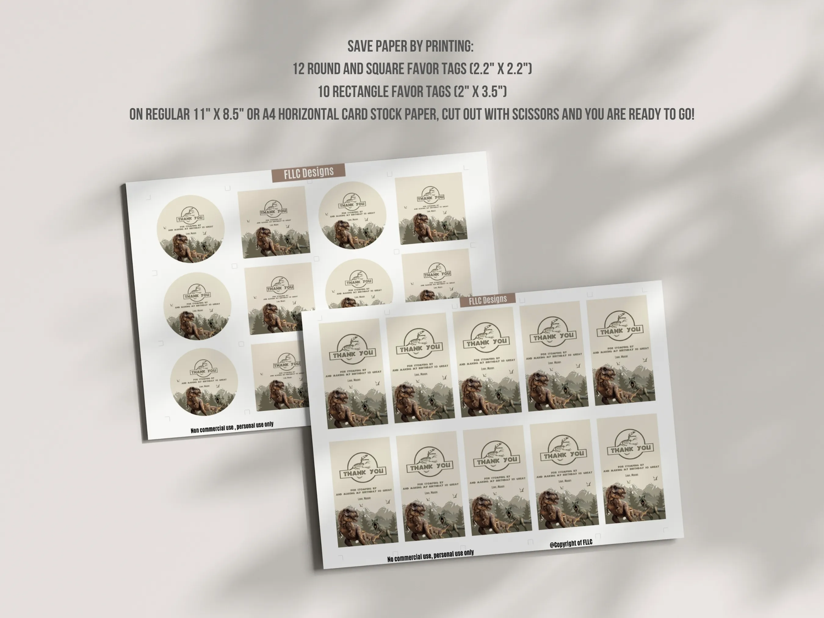 Dinosaur Birthday Thank You Tags | Jurassic Party Favor Labels | T-Rex Gift Tags | Editable Canva Template | Digital Download