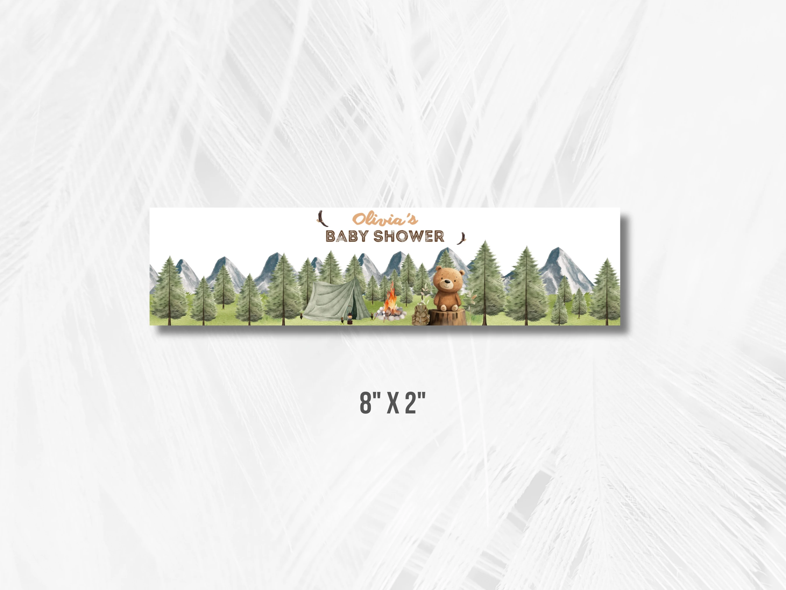 Little Camper Baby Shower Water Bottle Label | Woodland Adventure Awaits Bottle Sticker | Editable Canva Template | Digital Download