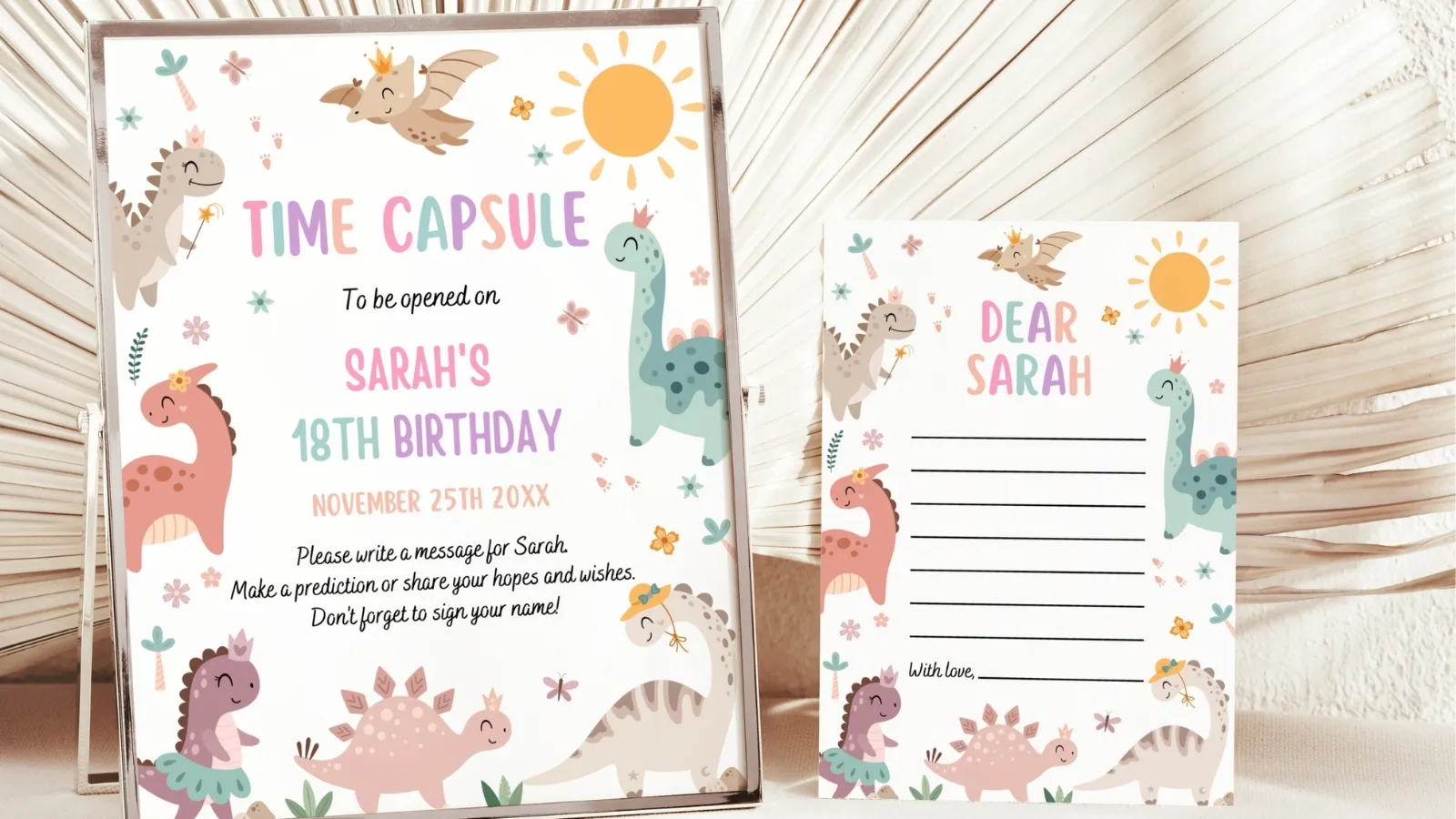 1st birthday time capsule signs and message cards for boys and girls, editable Canva templates for personalized birthday keepsake decorations, digital download.