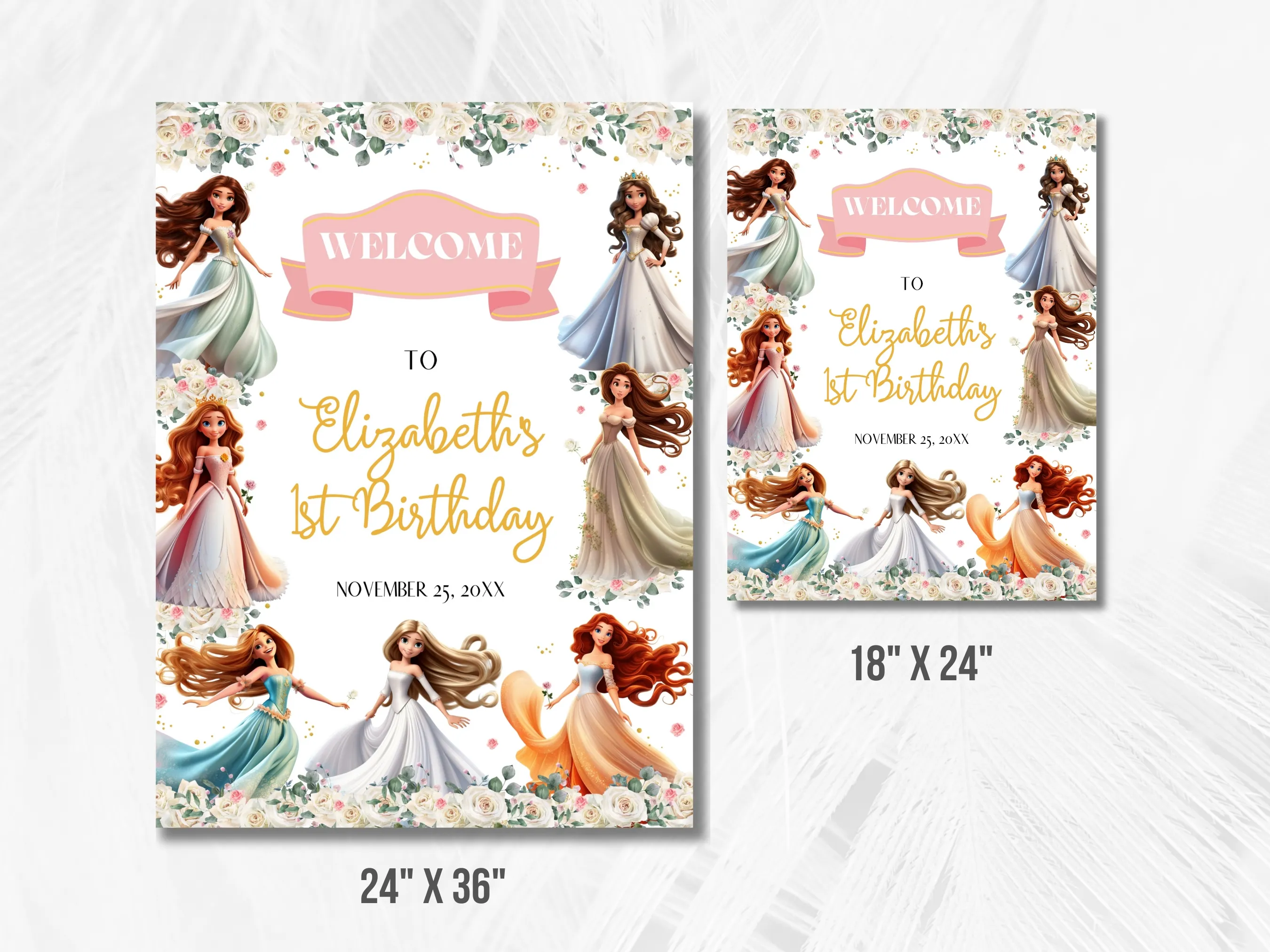Princess Birthday Welcome Sign | Royal Party Welcome Board | 1st Birthday Entrance Poster | Editable Canva Template | Digital Download
