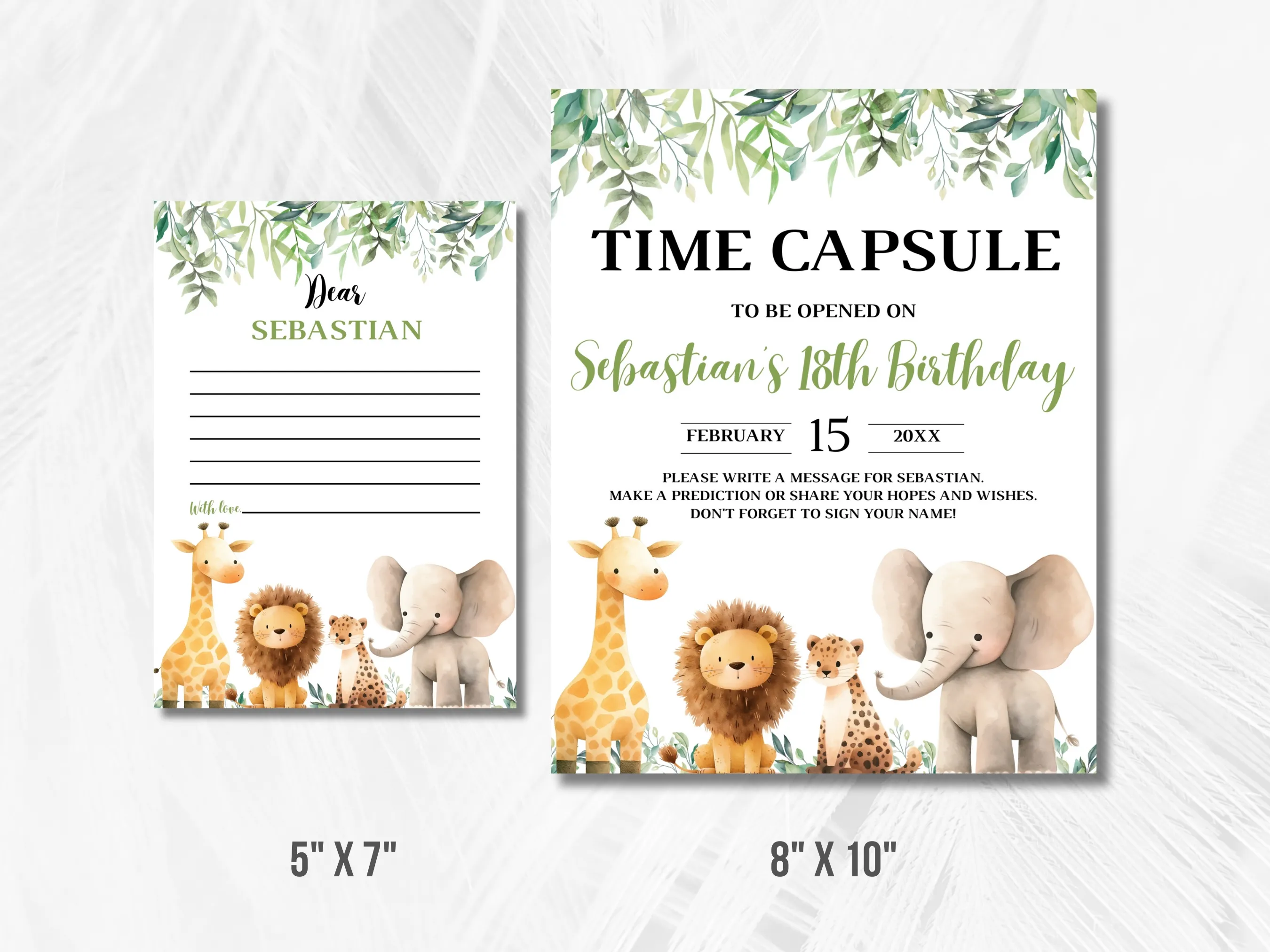 Wild One 1st Birthday Time Capsule Sign & Wishes Card | Safari Animals Birthday Guest Book | Editable Canva Template | Digital Download