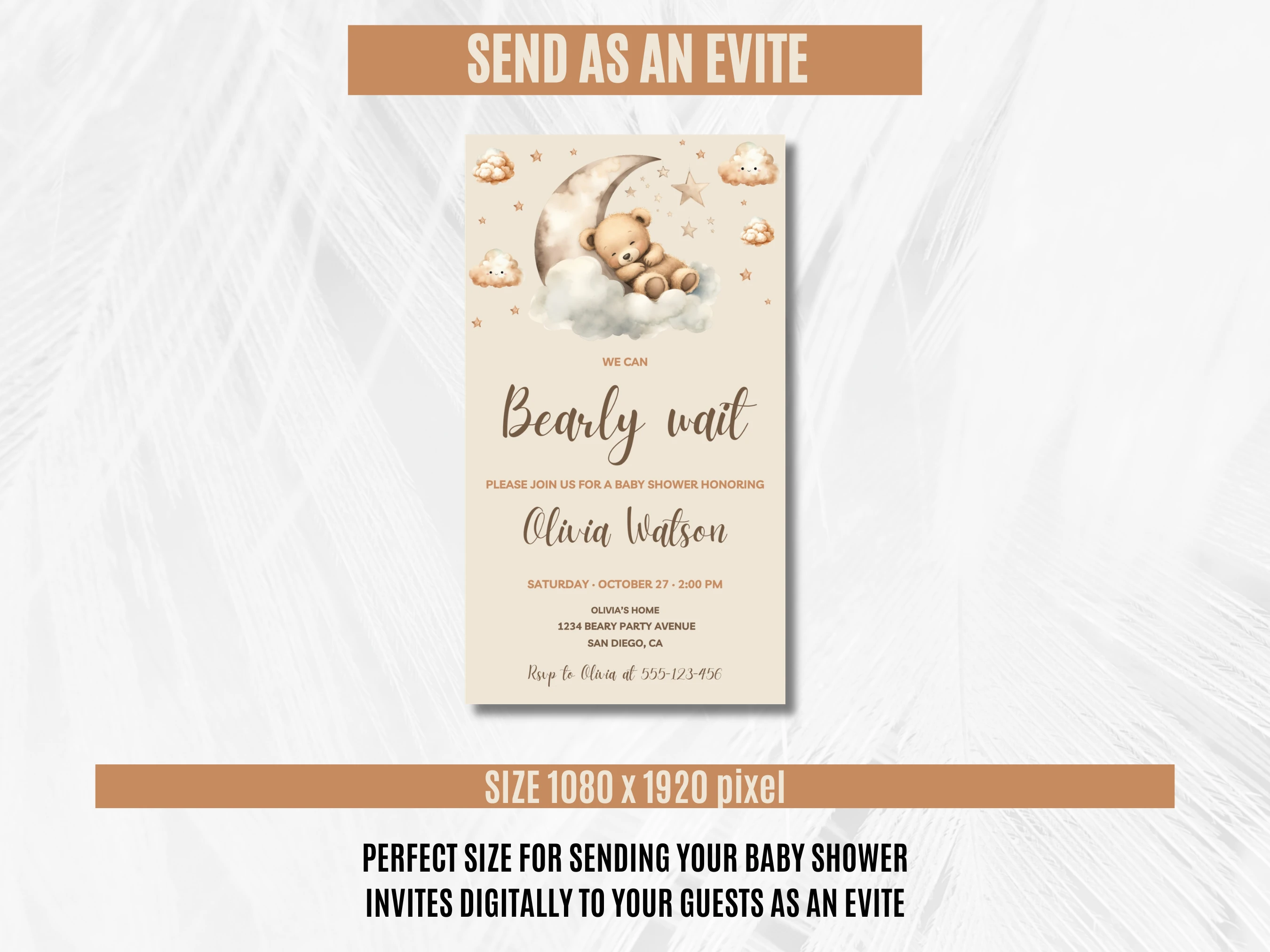 We Can Bearly Wait Baby Shower Invitation | Teddy Bear Baby Shower Invite | Moon and Stars Boho Baby Shower Party | Editable Canva Template | Digital Download