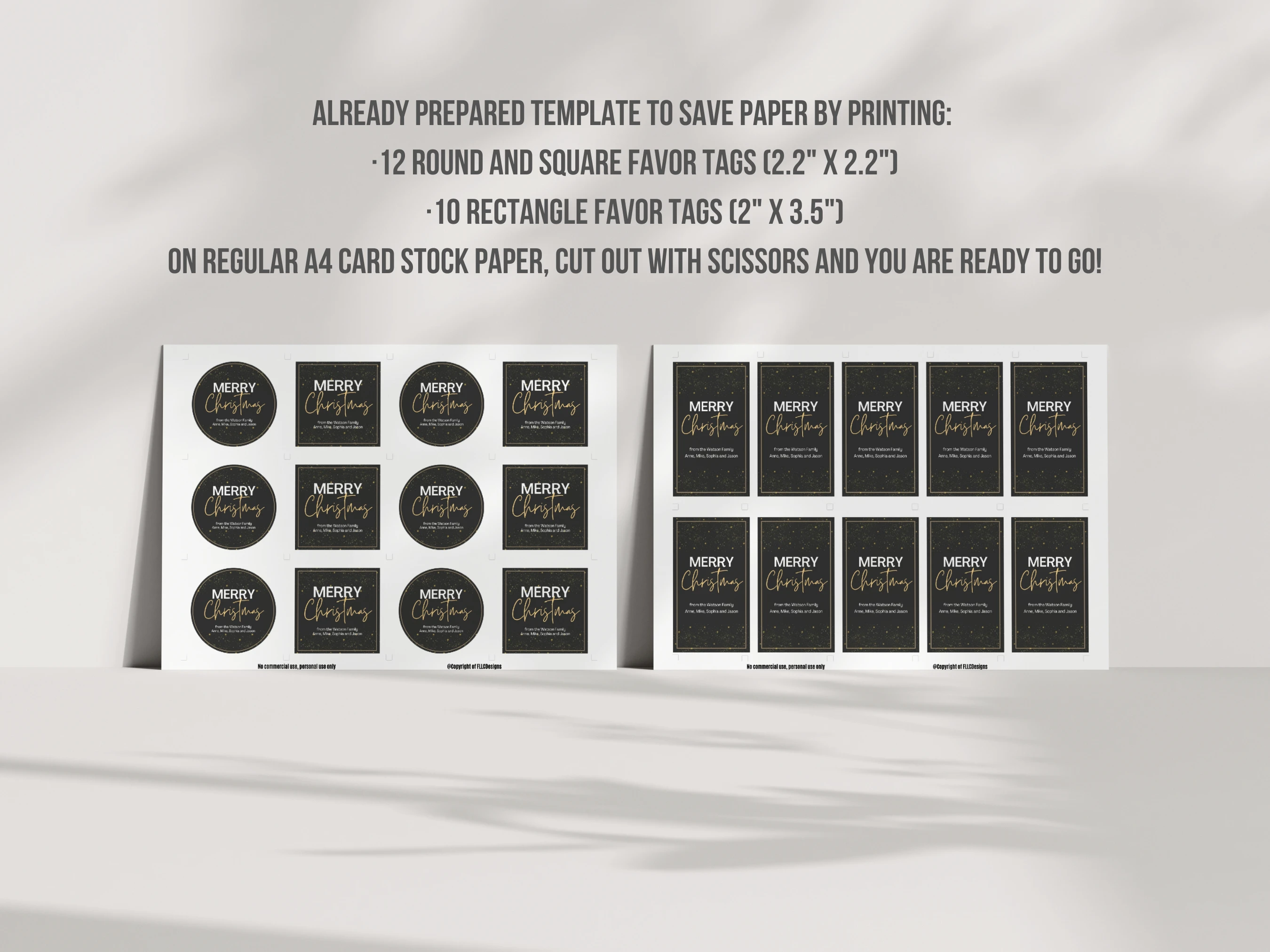 Black and Gold Christmas Favor Tags | Minimalist Holiday Gift Labels | Editable Canva Template | Digital Download