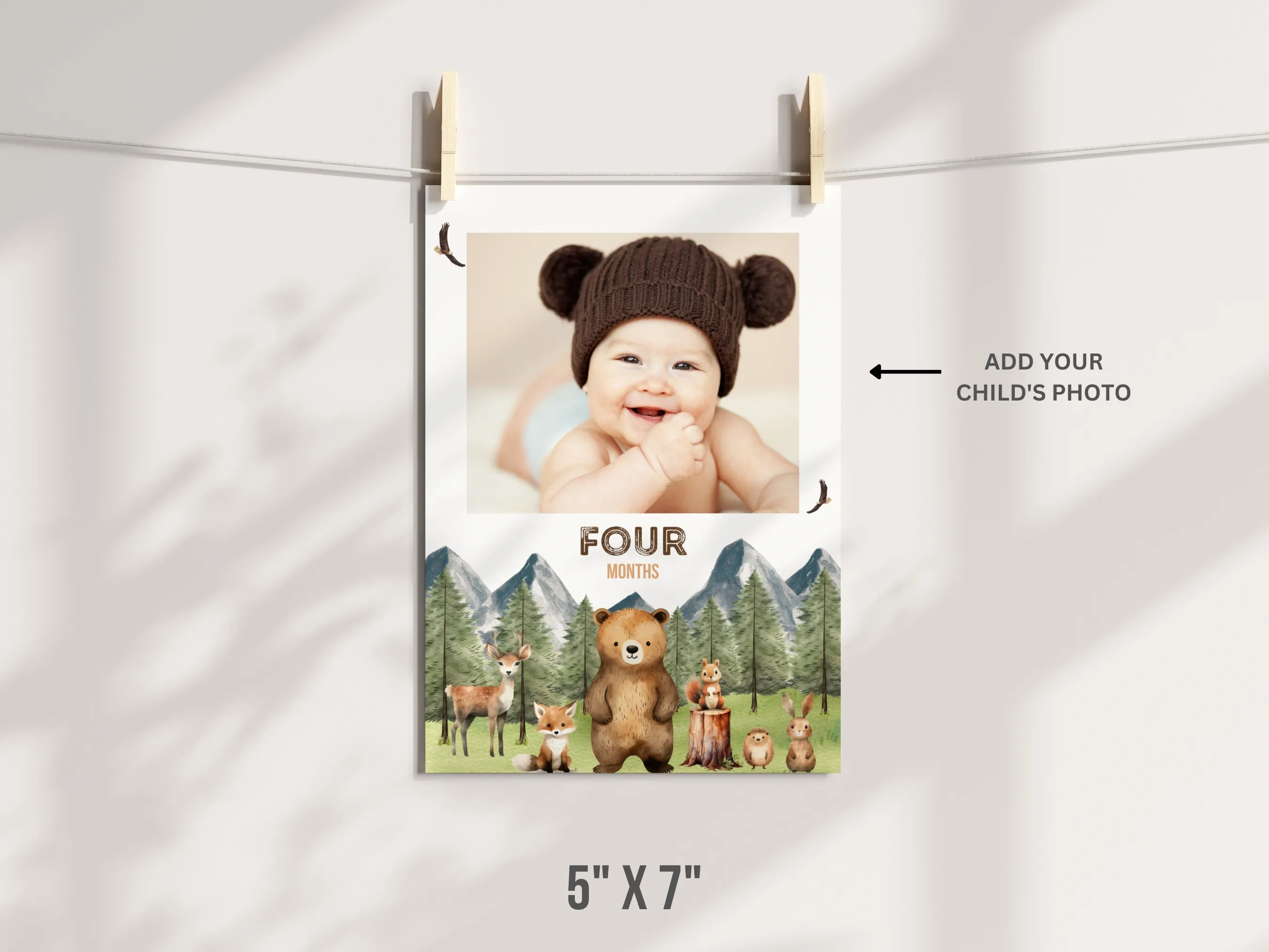 Woodland Birthday Milestone Cards Photo Banner | Wild One Birthday | Editable Canva Template | Digital Download