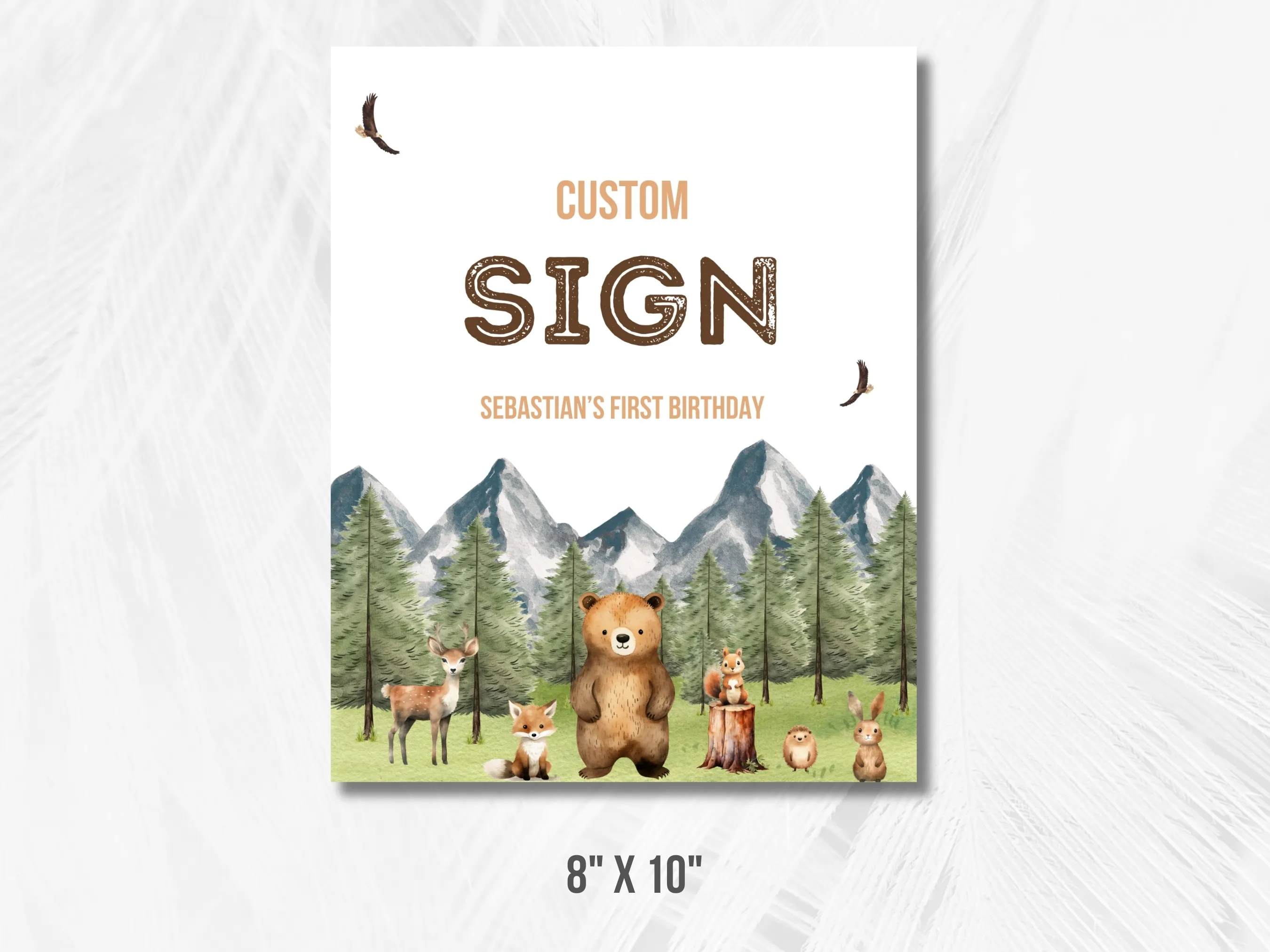 Woodland Custom Birthday Sign | Wild One Birthday Party Cards & Gifts Sign | Forest Animals Cookie Table Sign | Editable Canva Template | Digital Download