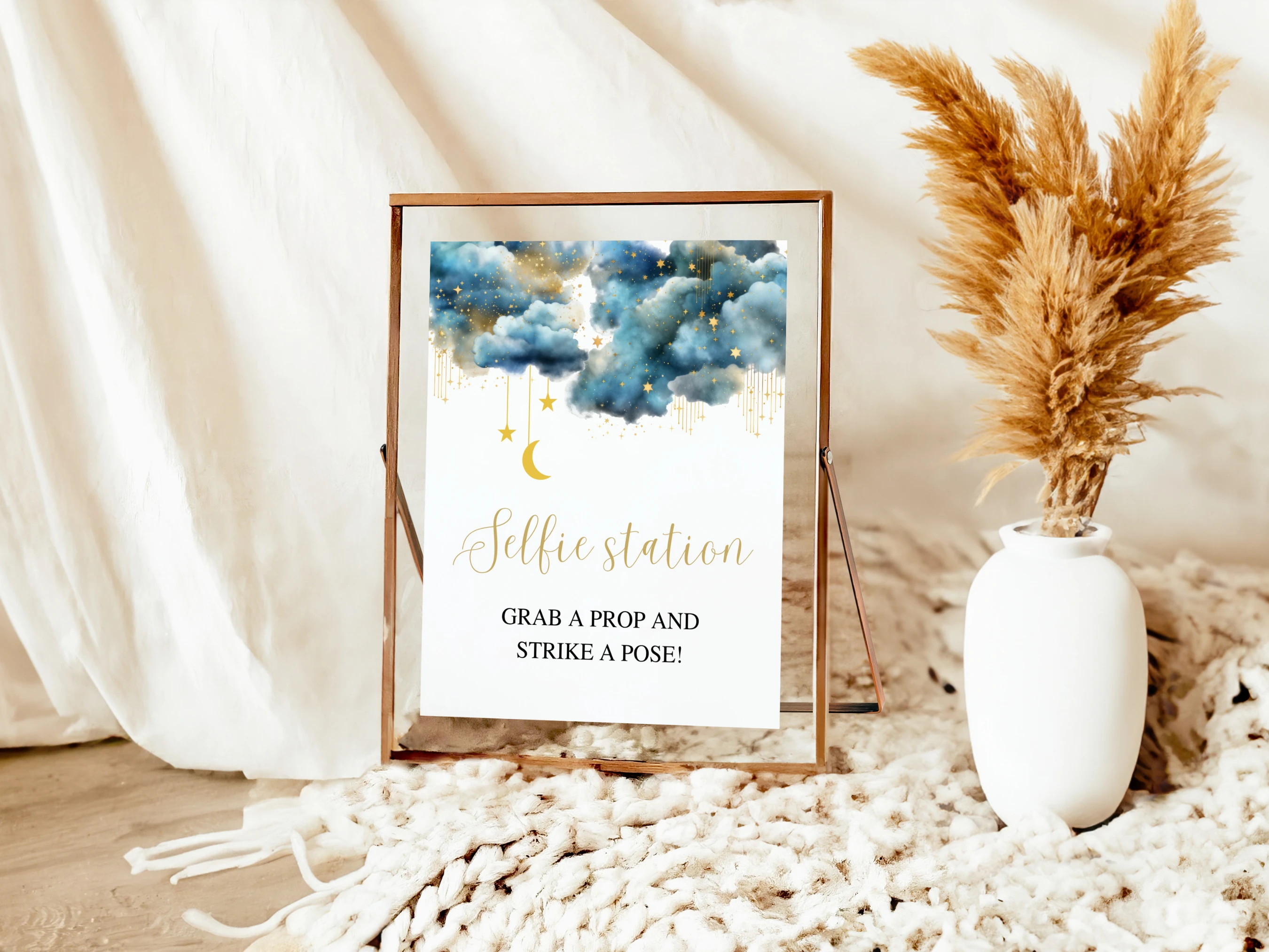 Twinkle Little Star Baby Shower Table Signs | Over The Moon Late Night Diapers | Pacifier Hunt Sign | Editable Canva Template | Digital Download