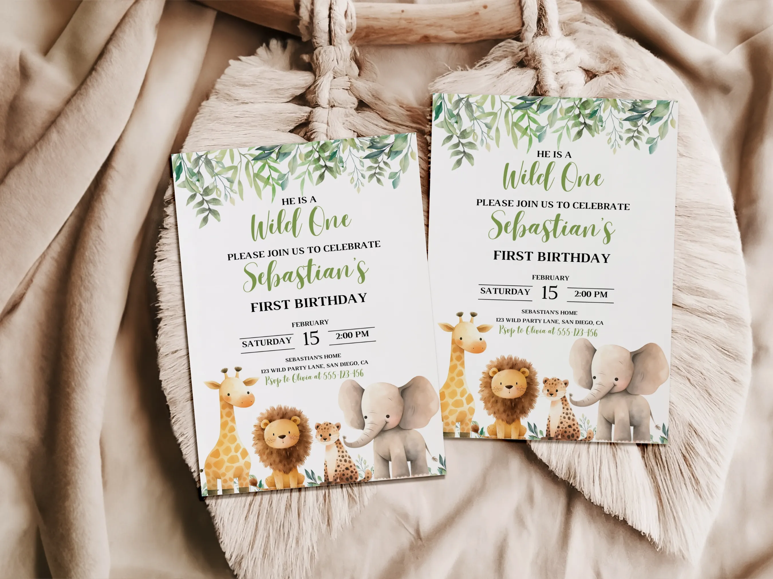Wild One Safari Birthday Invitation | Jungle Animals Theme | Editable Canva Template | Digital Download